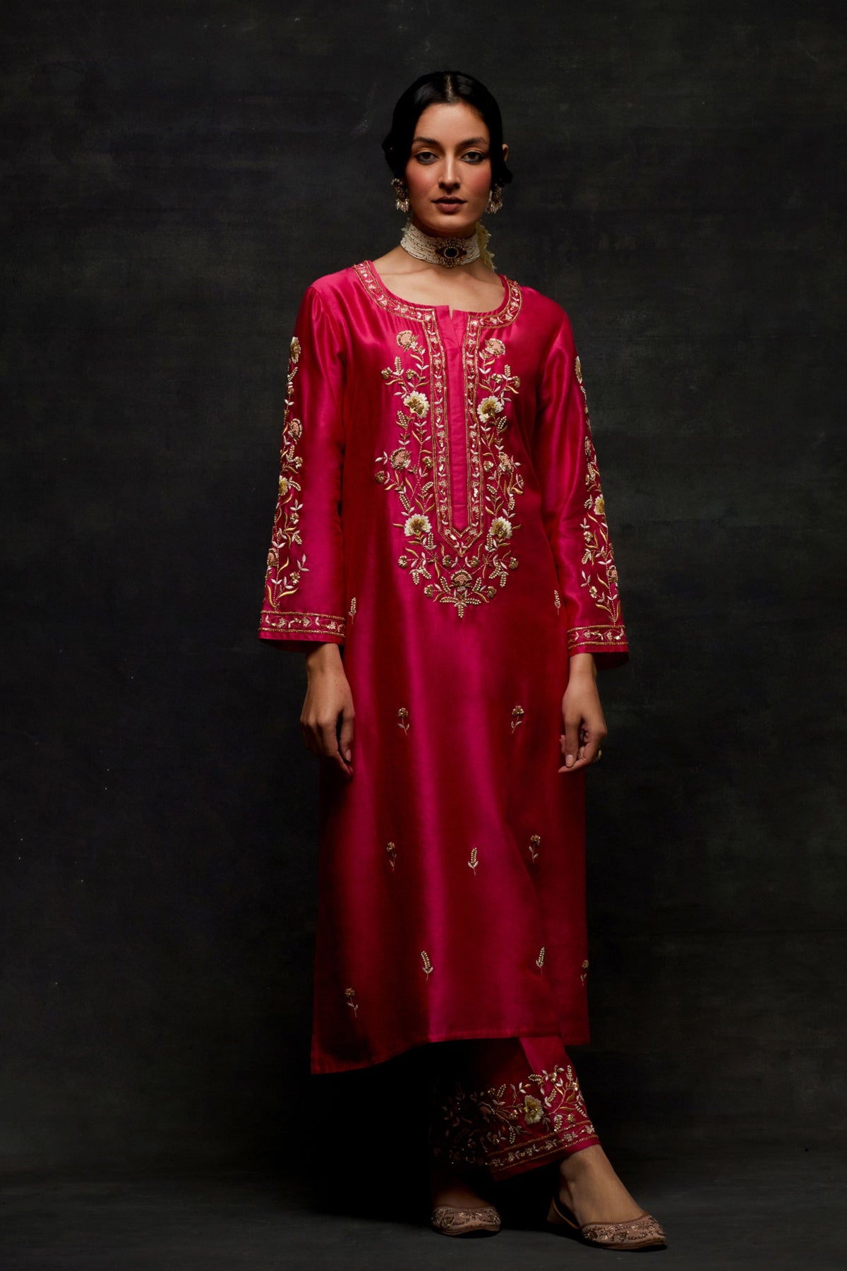 Pink Placket Kurta Set