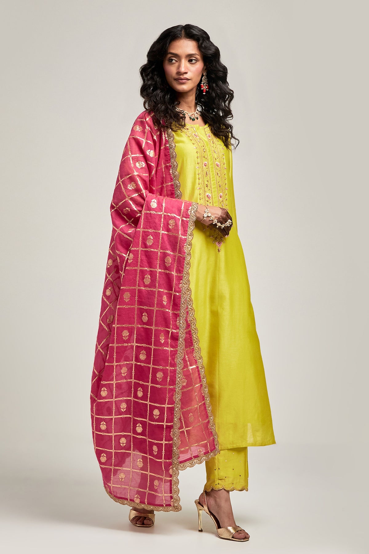 Lime Embroidered Kurta Set