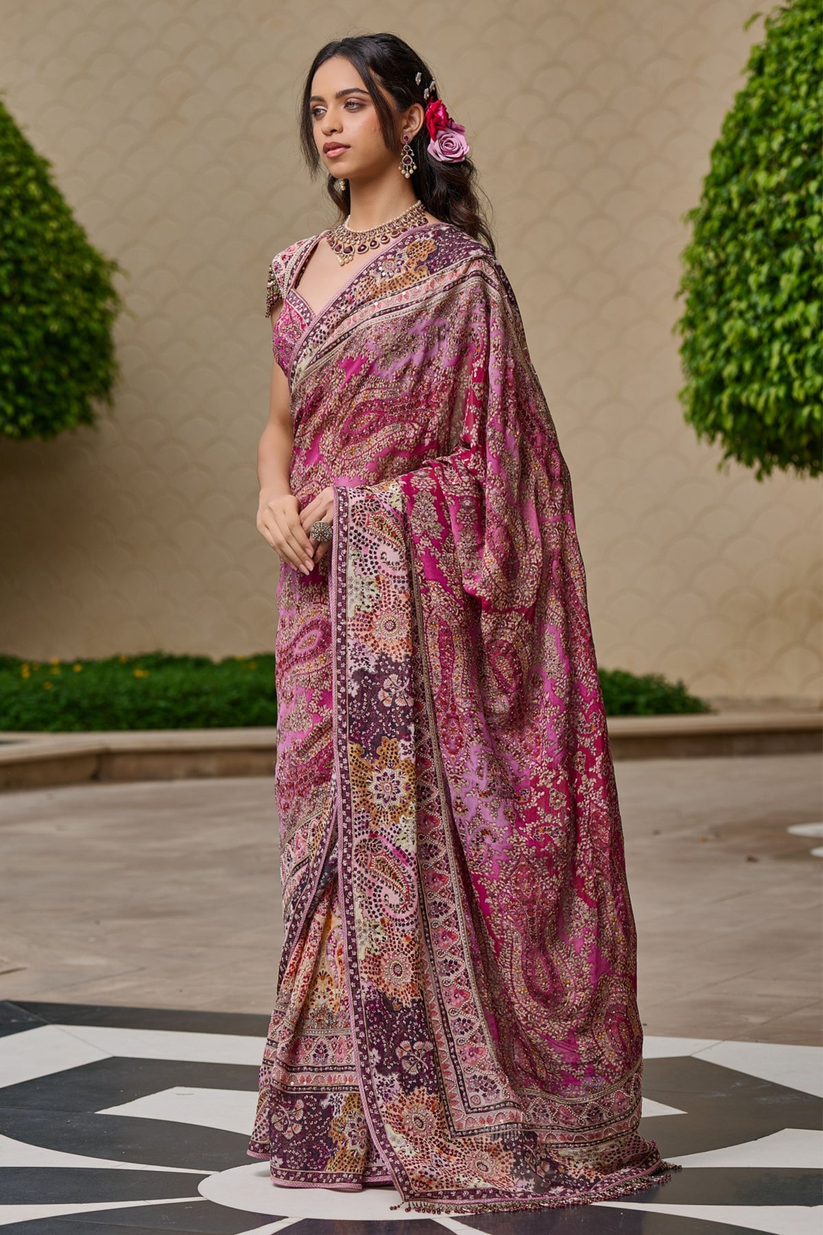 Purple Kashida Embroidery Saree