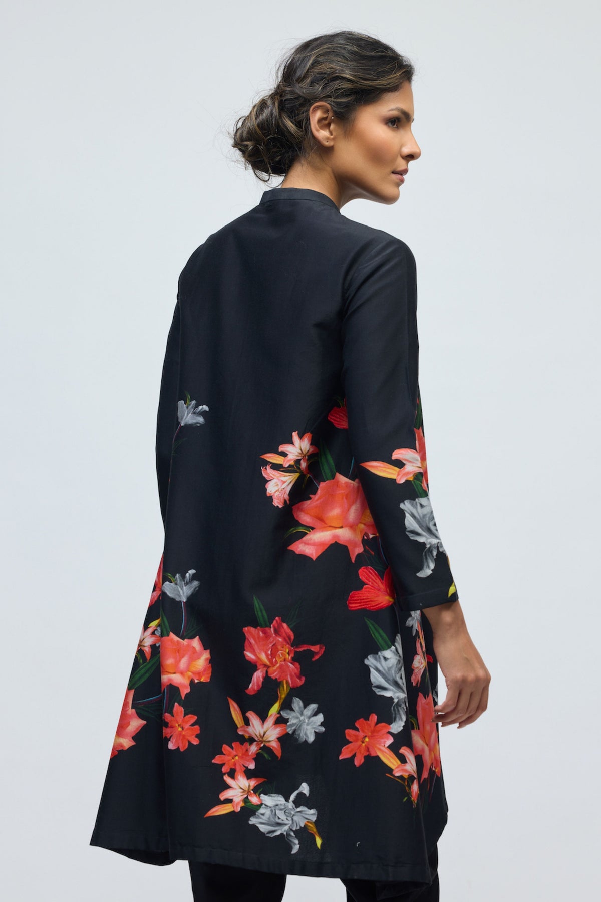 Floral Black Chanderi Tunic Set