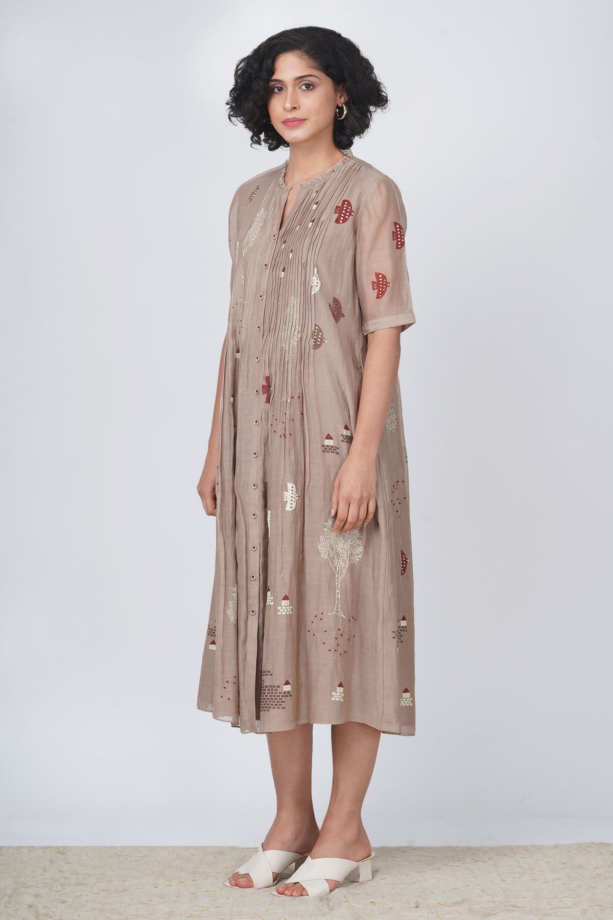 Beige Hakoni Pleated Dress