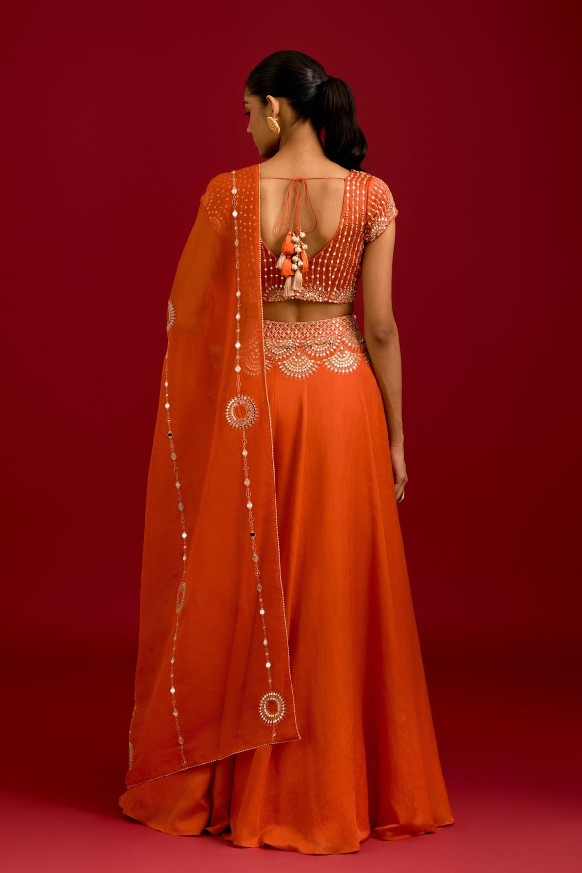 Orange Embroidered Lehenga Set