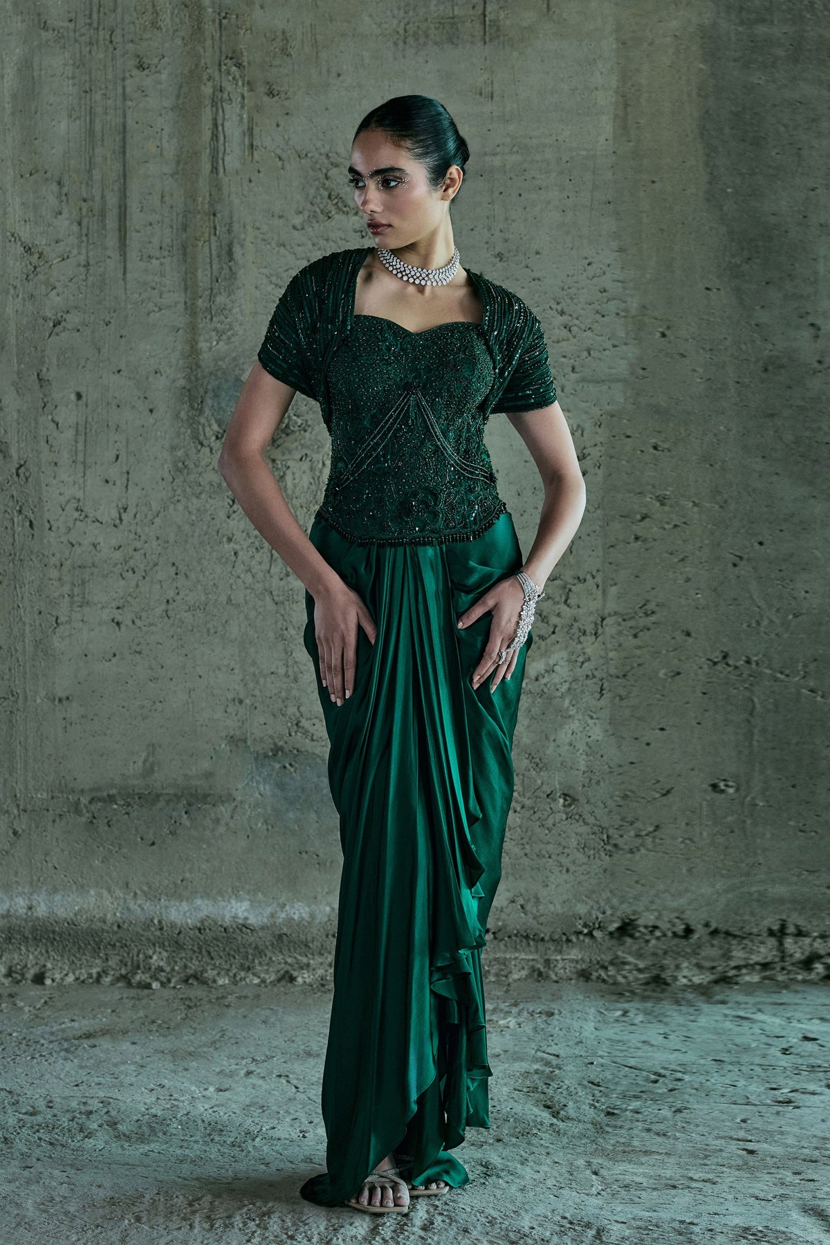 Emerald Structured Corset With Skirt