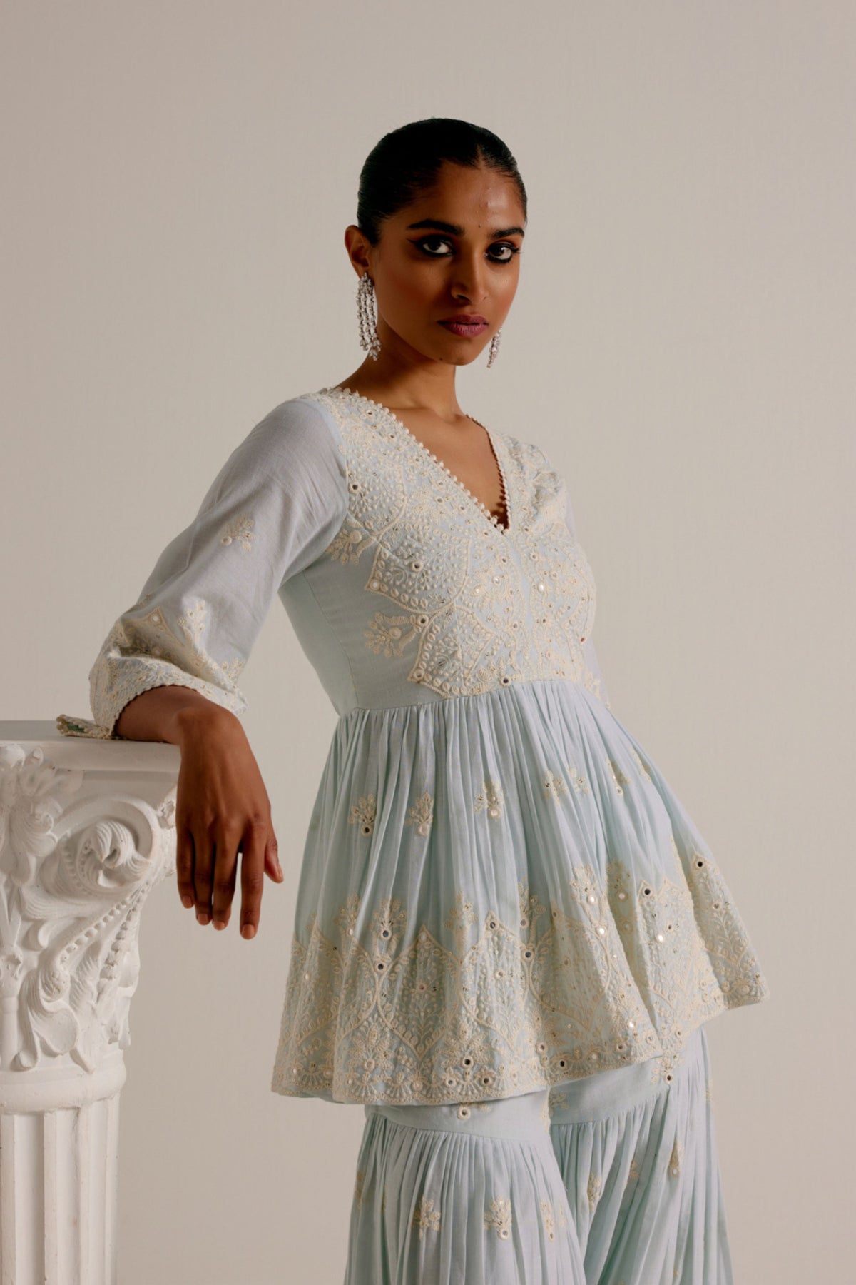 Ice Blue Embroidered Sharara Set