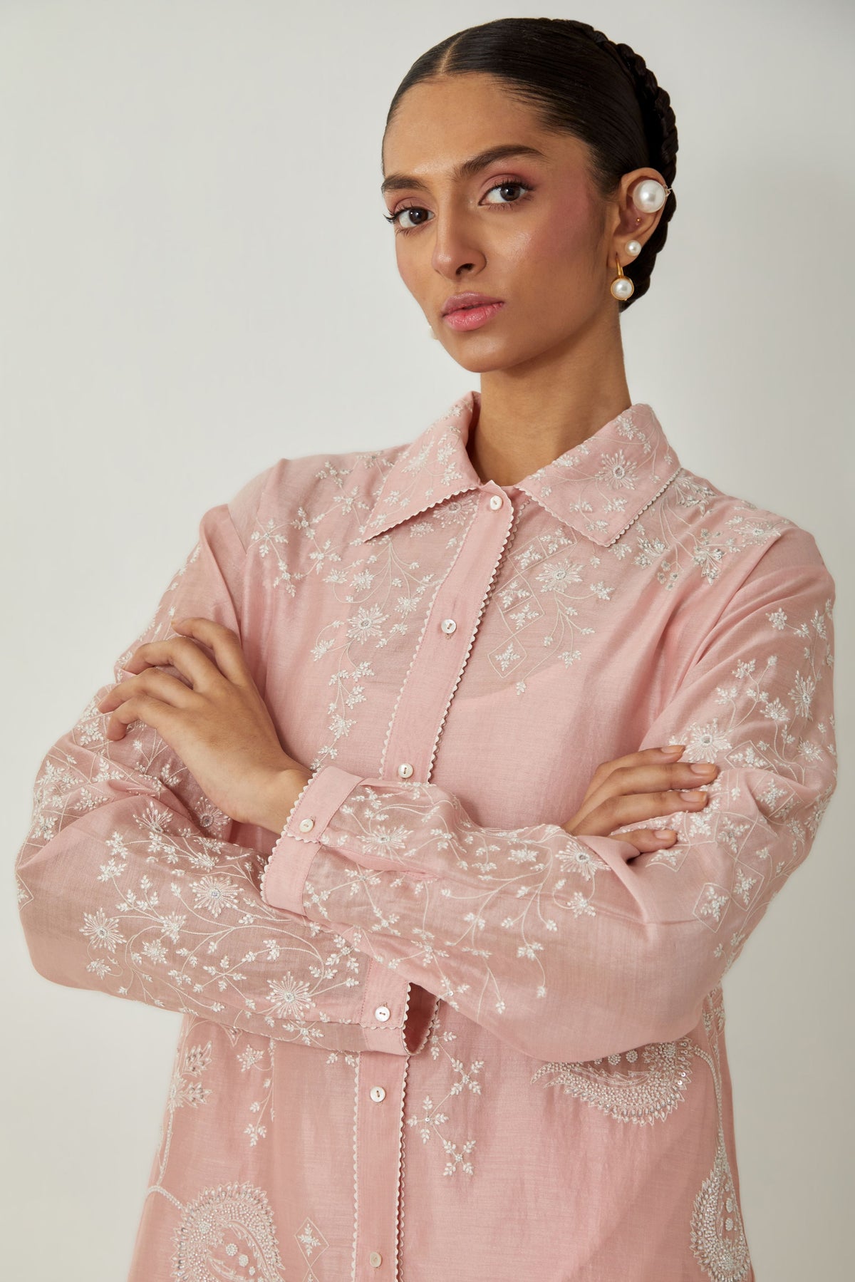 Pink Silk Chanderi Shirt Set