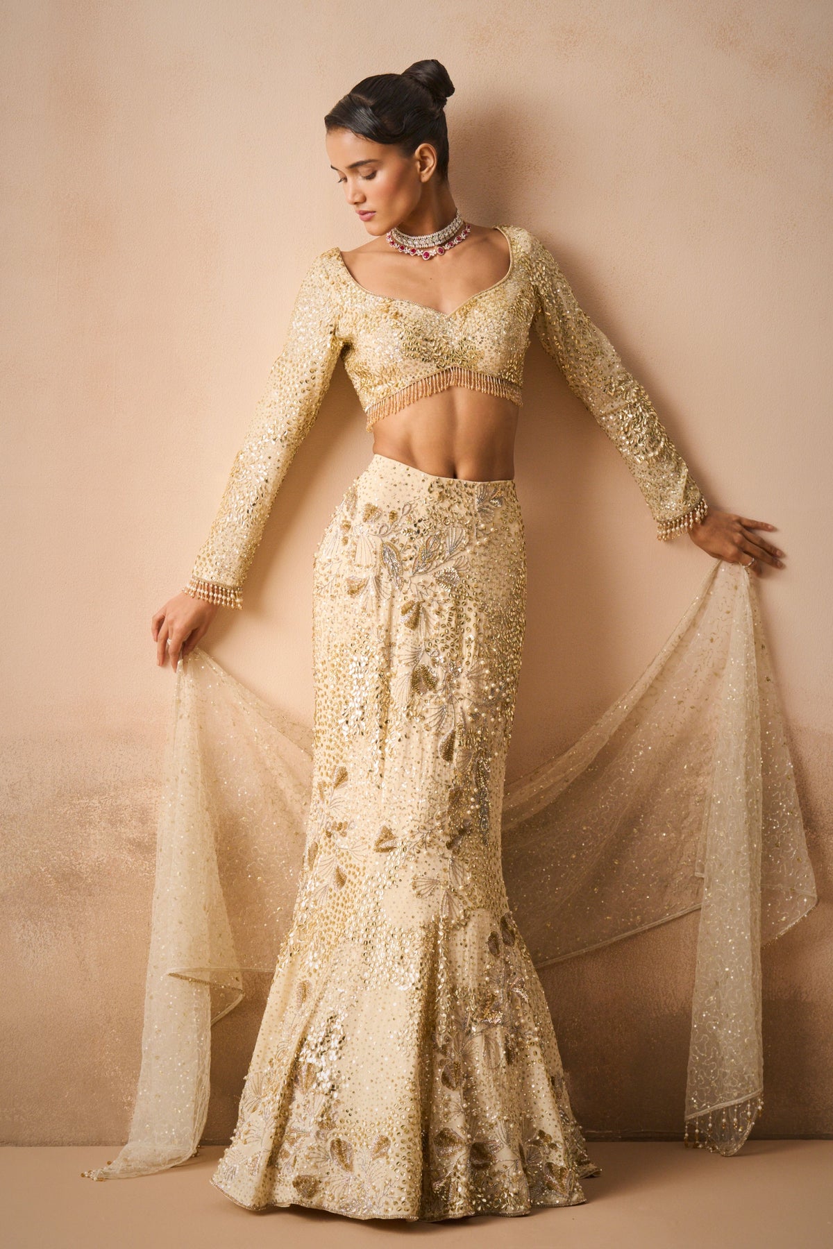 Ivory Fit N Flare Skirt Set