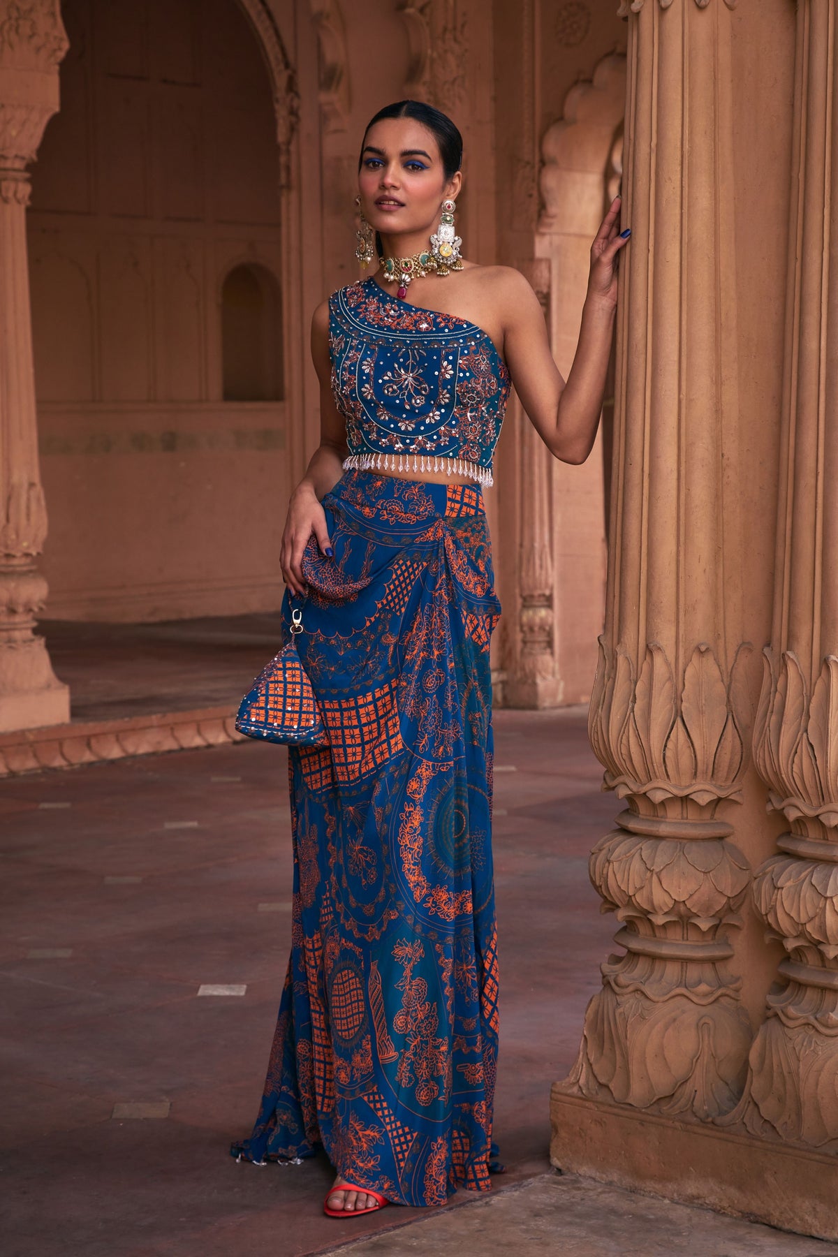 Teal Dhoti Skirt Set