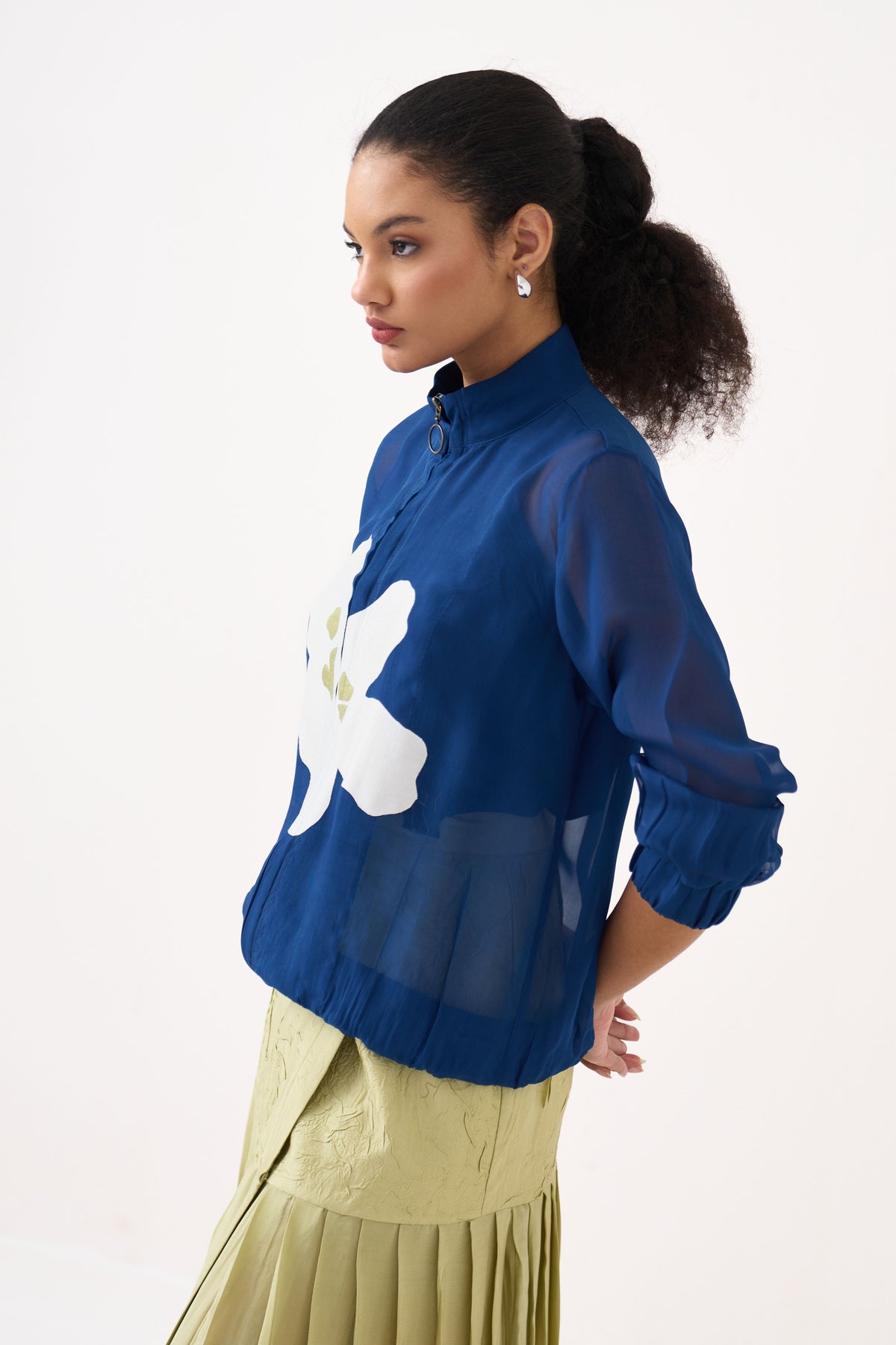 High Neck Floral Applique Bomber Set