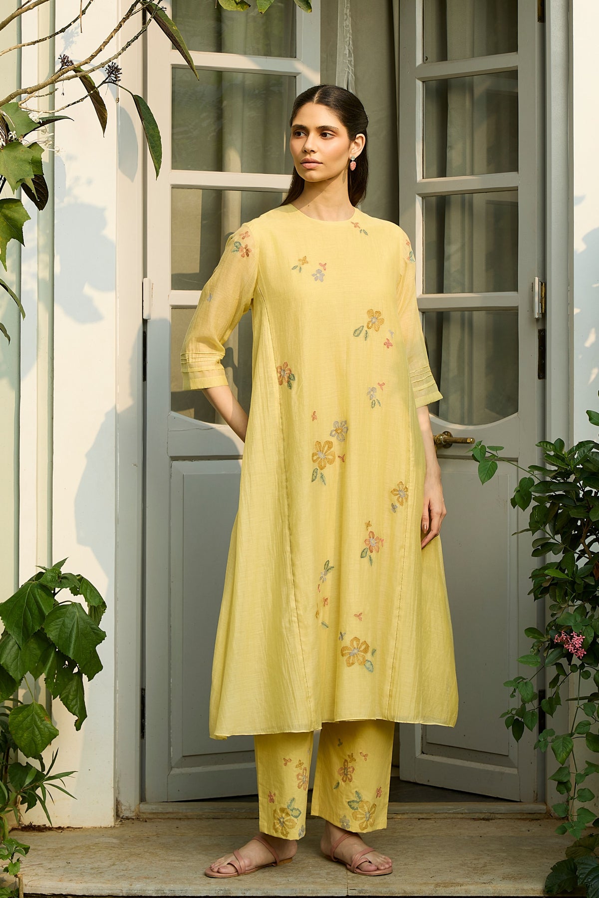 Lemon Embroidered Bloom Kurta Set