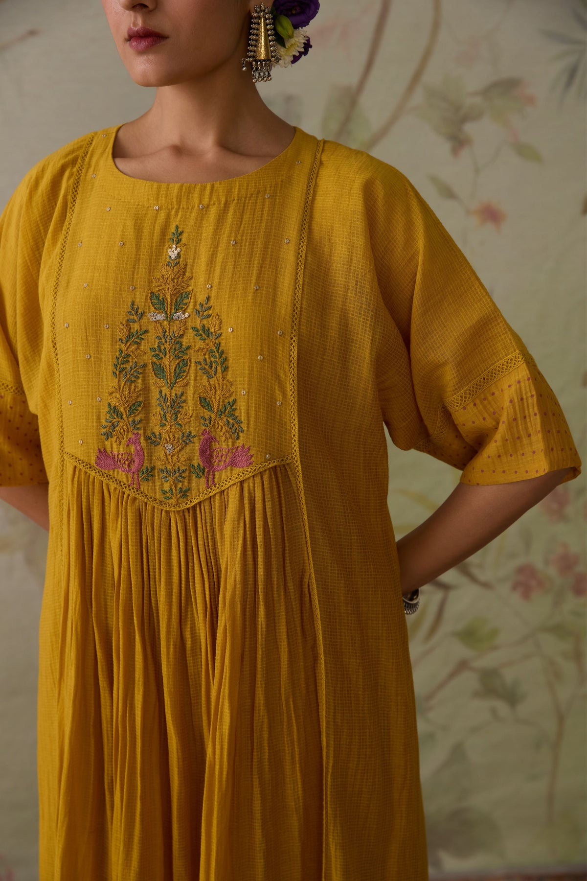 Yellow Handwoven Kurta with pants