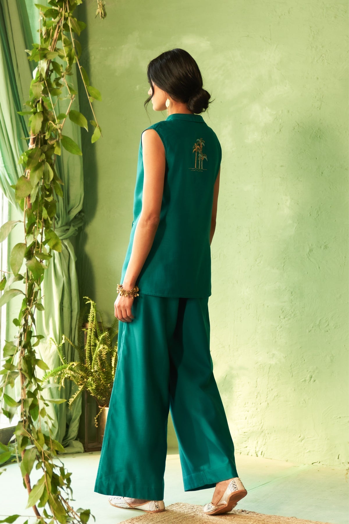 Palm Motif Jacket Set
