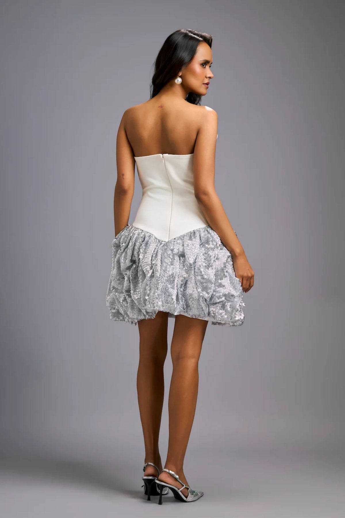 Strapless Silver Ruched Dress