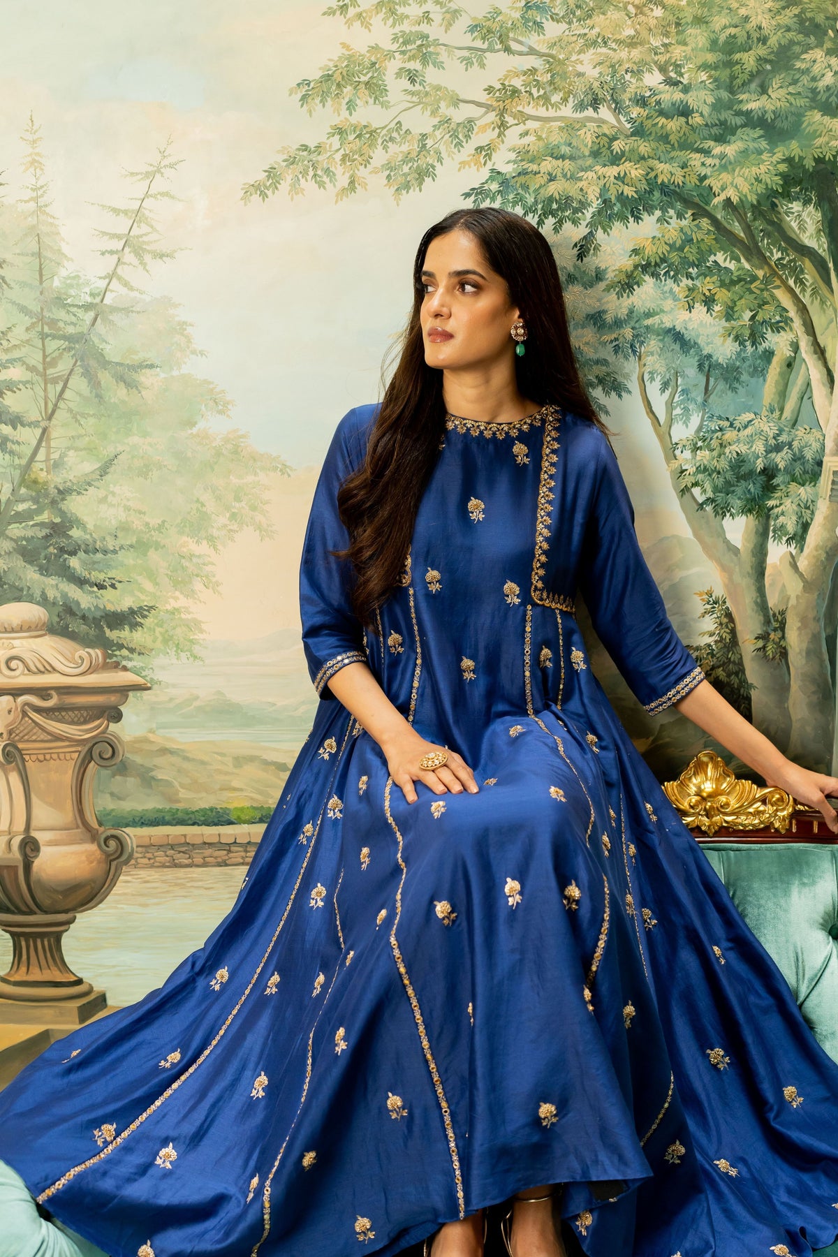 Electric Blue Butti Embroidered Kurta Set