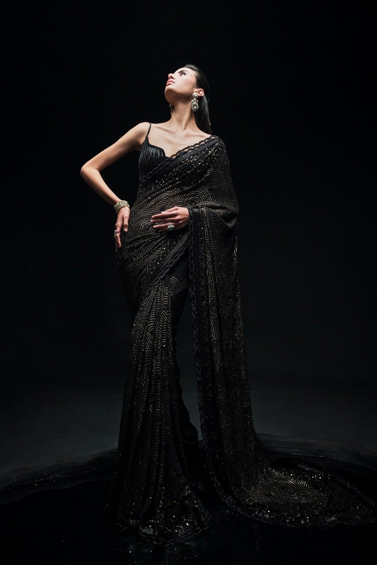 Black Mukaish Work Saree