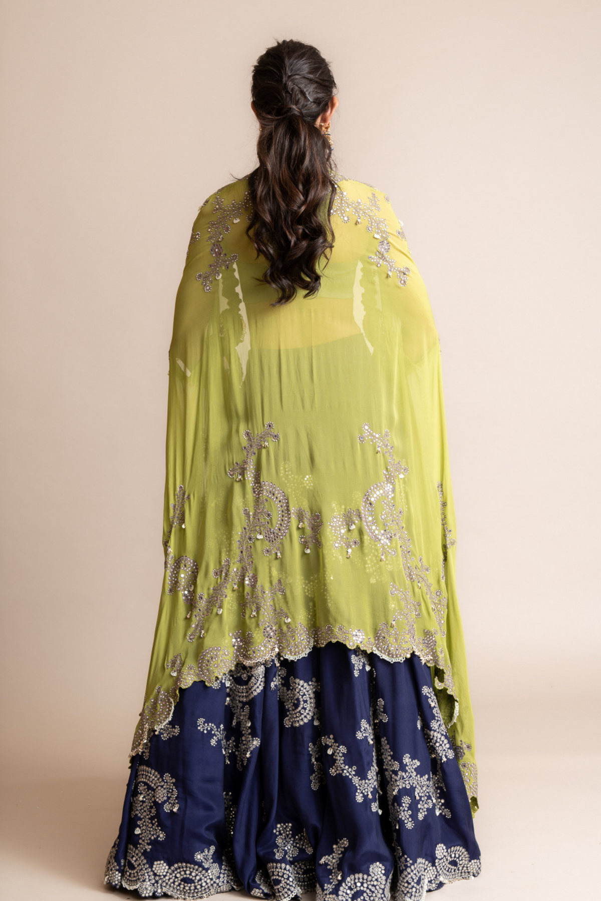 Embroidered Lehenga Set in Navy Blue