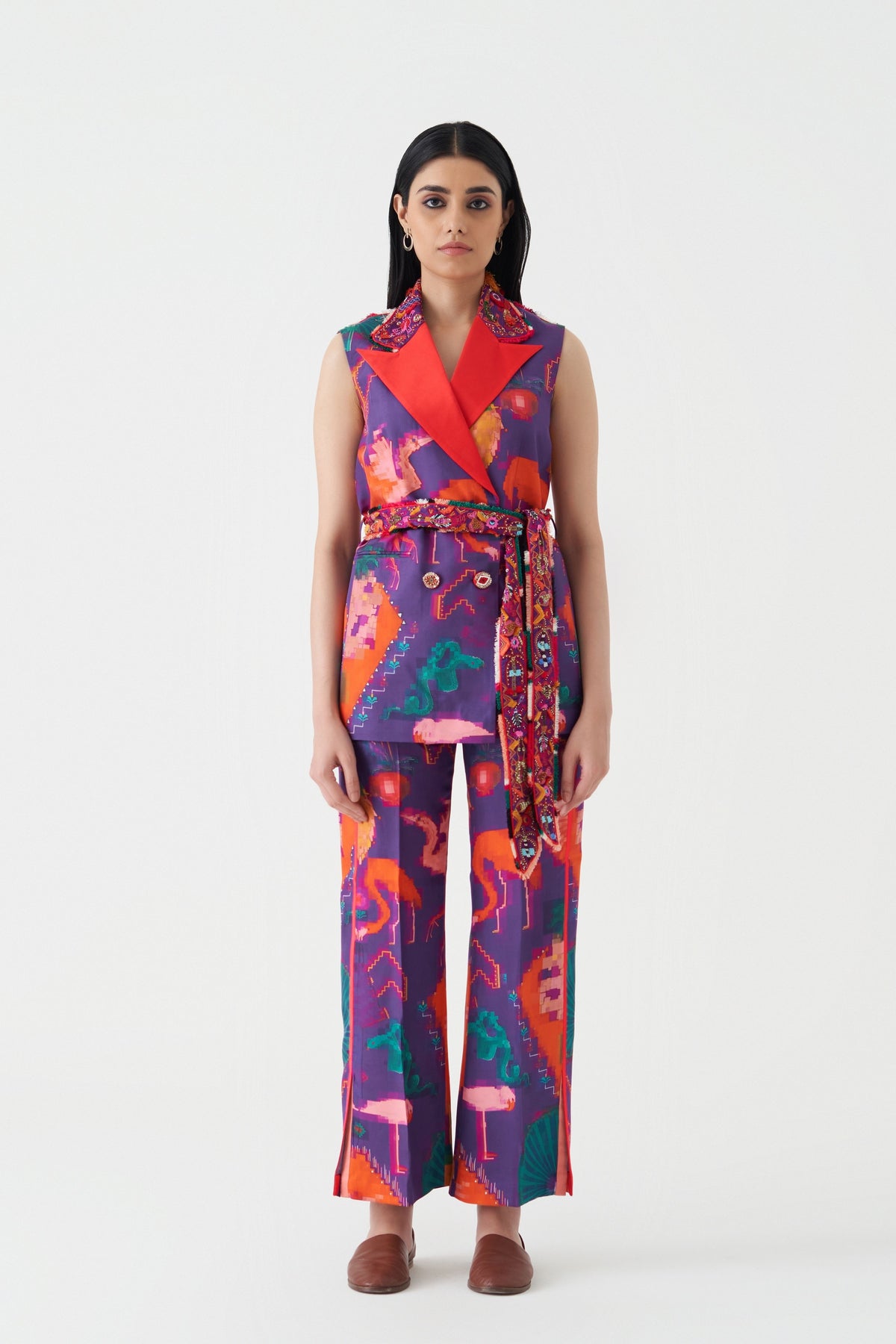 Print and Embroidered Oaxaca Morado Pantsuit