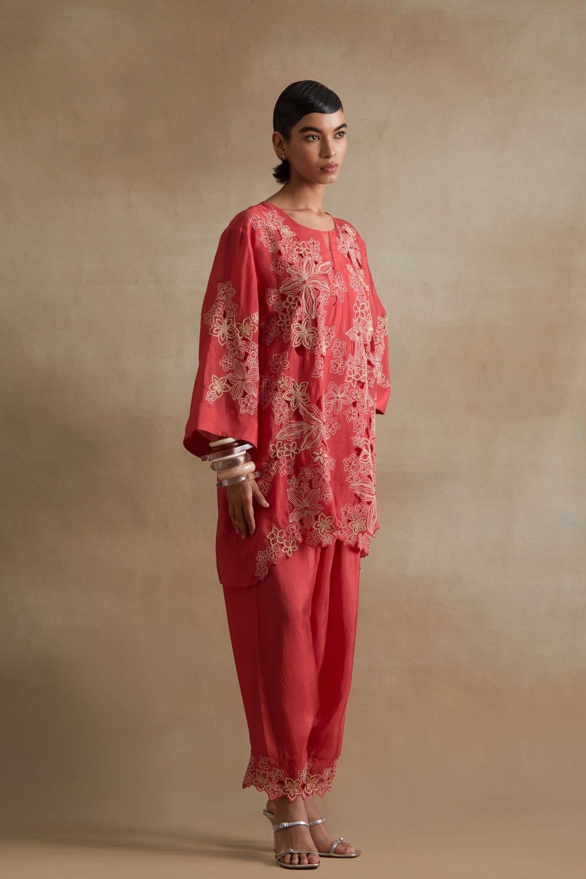 Tomato Floral Cutwork Embellished Set