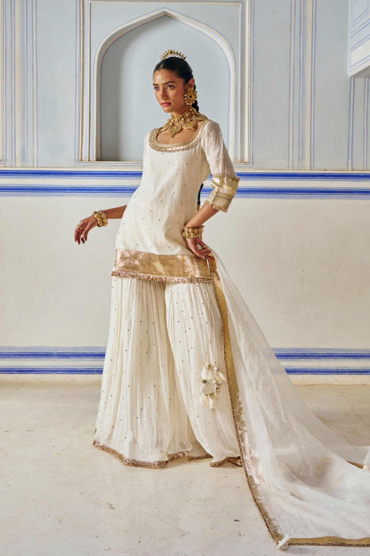 Ivory Straight Sharara Set