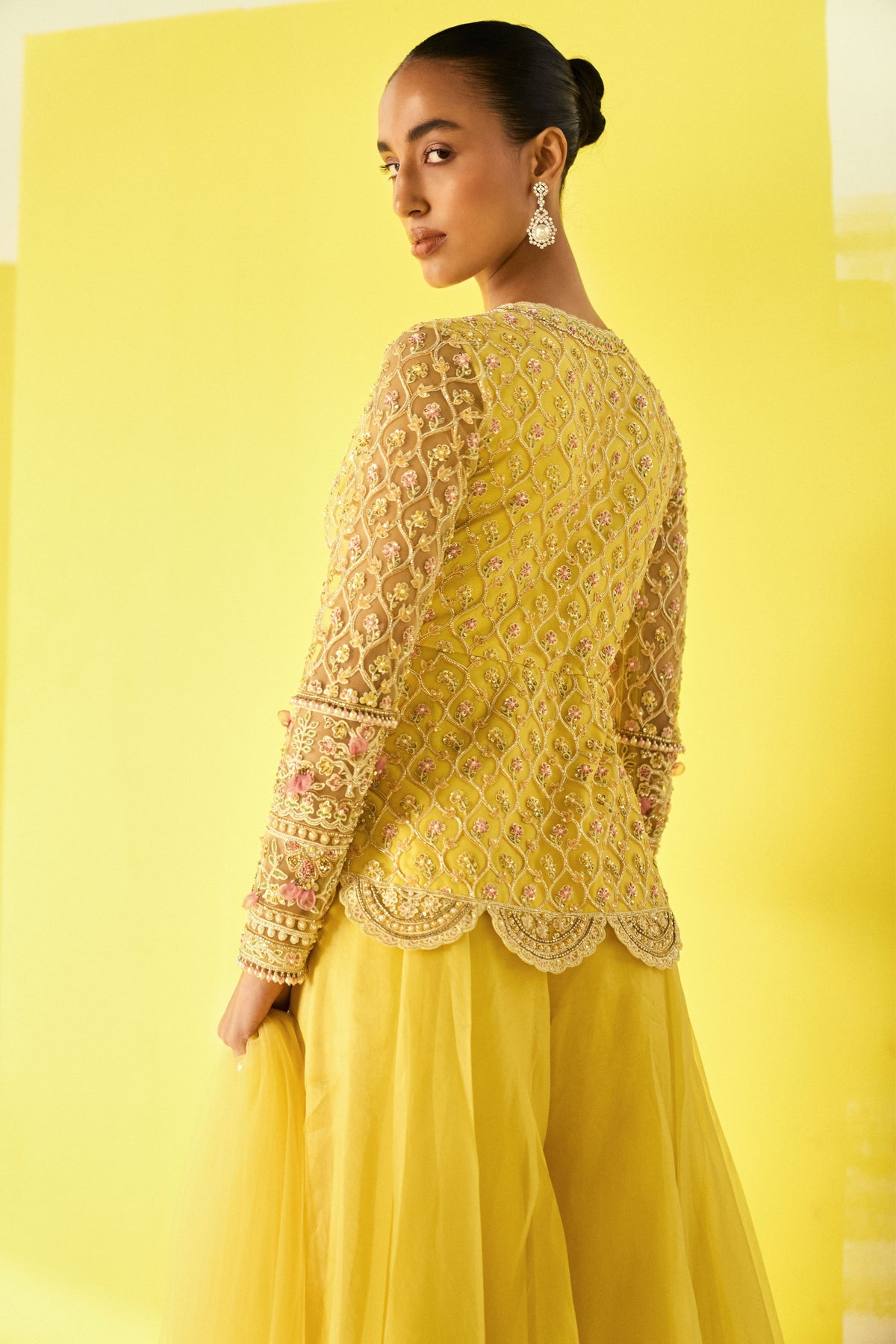 Aafeh Yellow Peplum Sharara Set