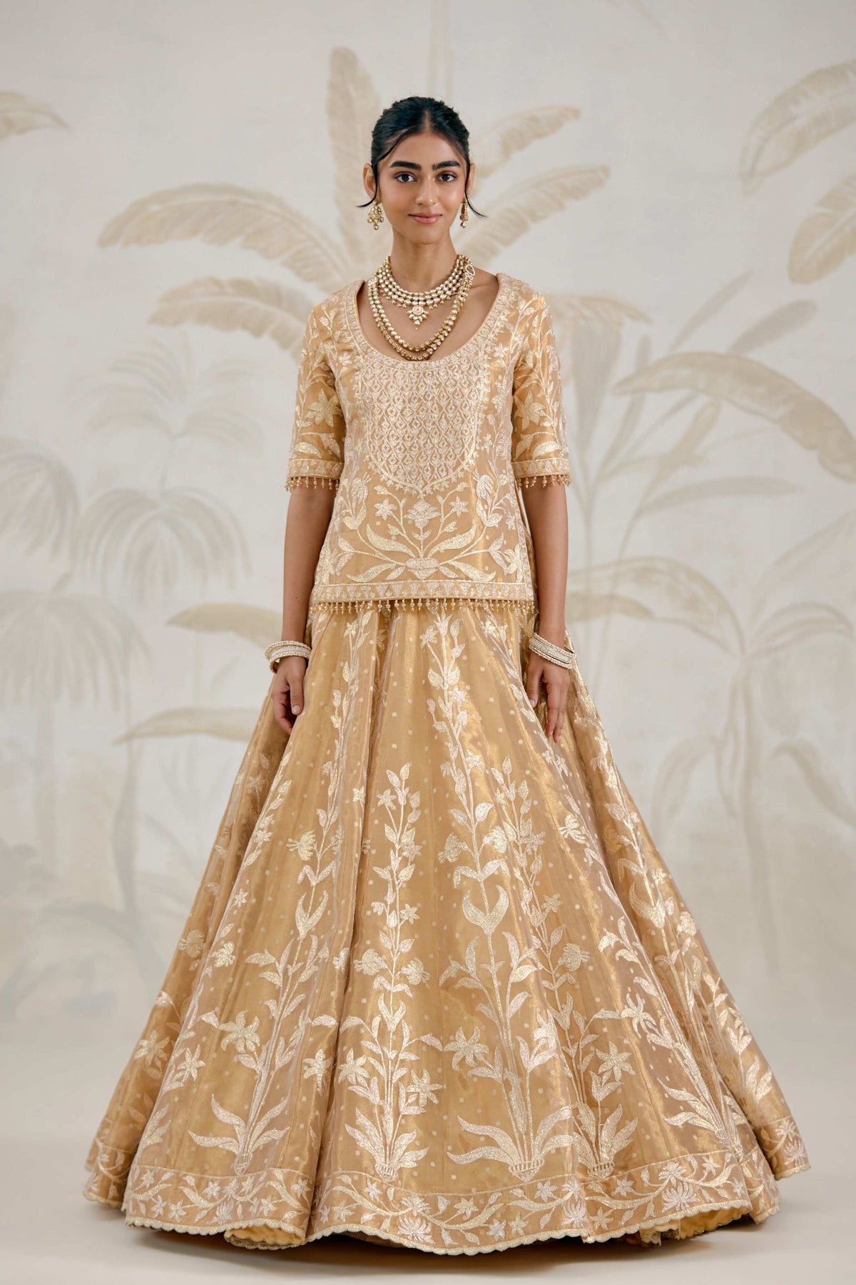 Gold Organza Kurta-lehenga Set