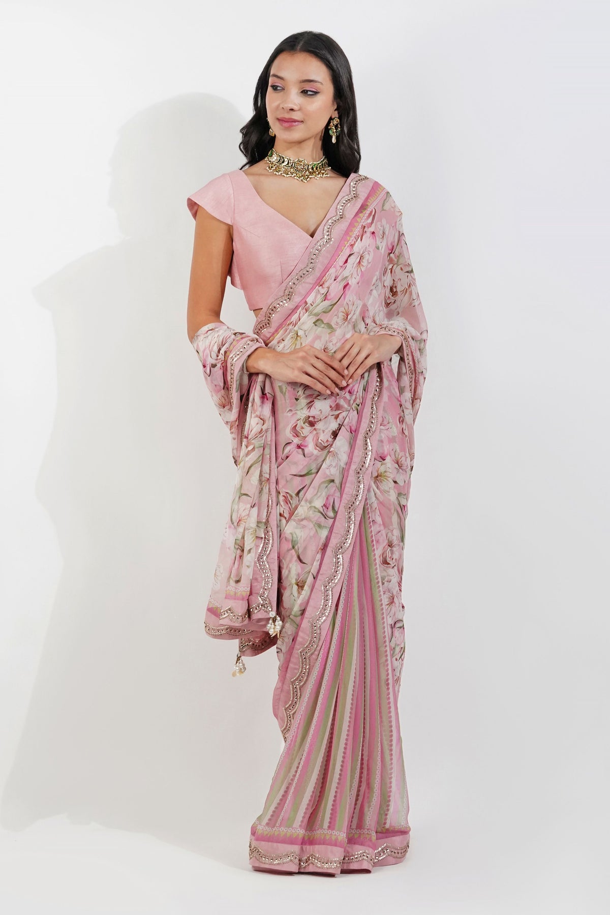 Vintage Floral Chiffon Saree