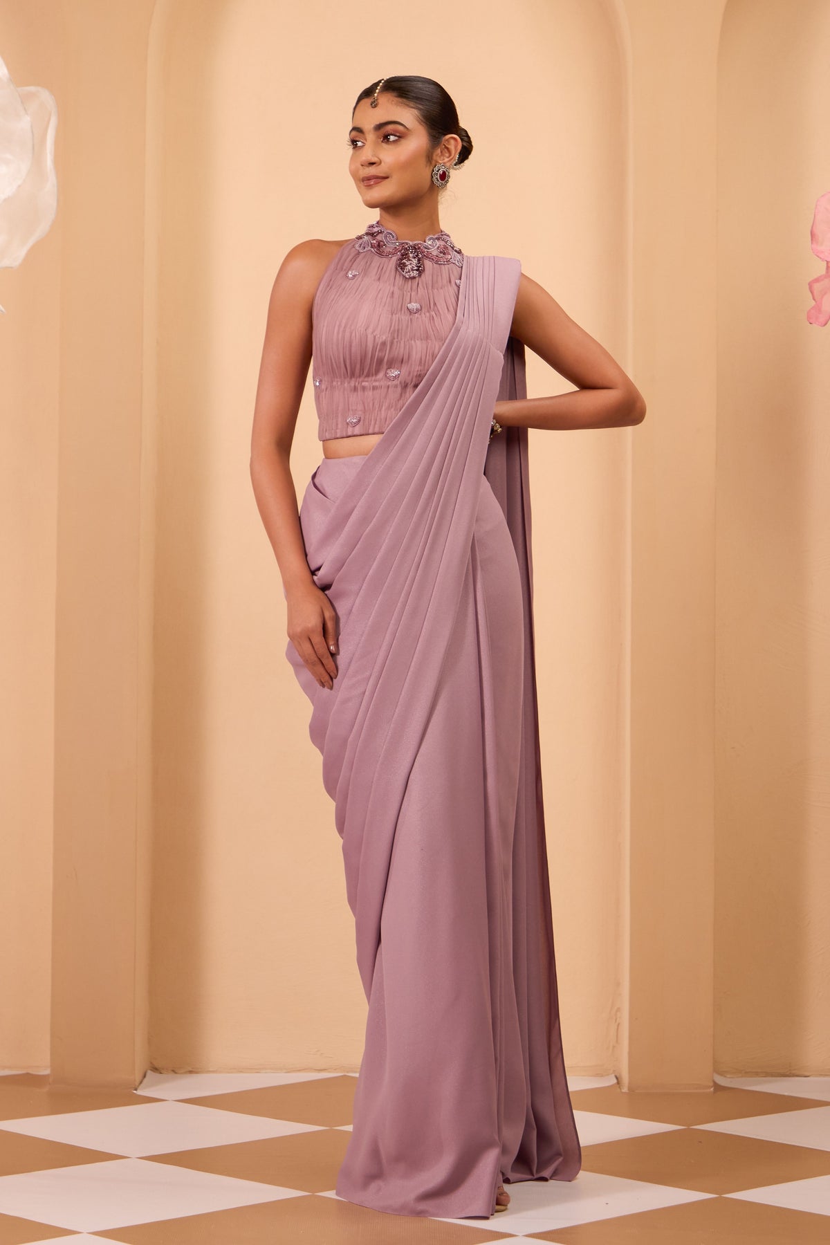 Purple Drape Saree Set