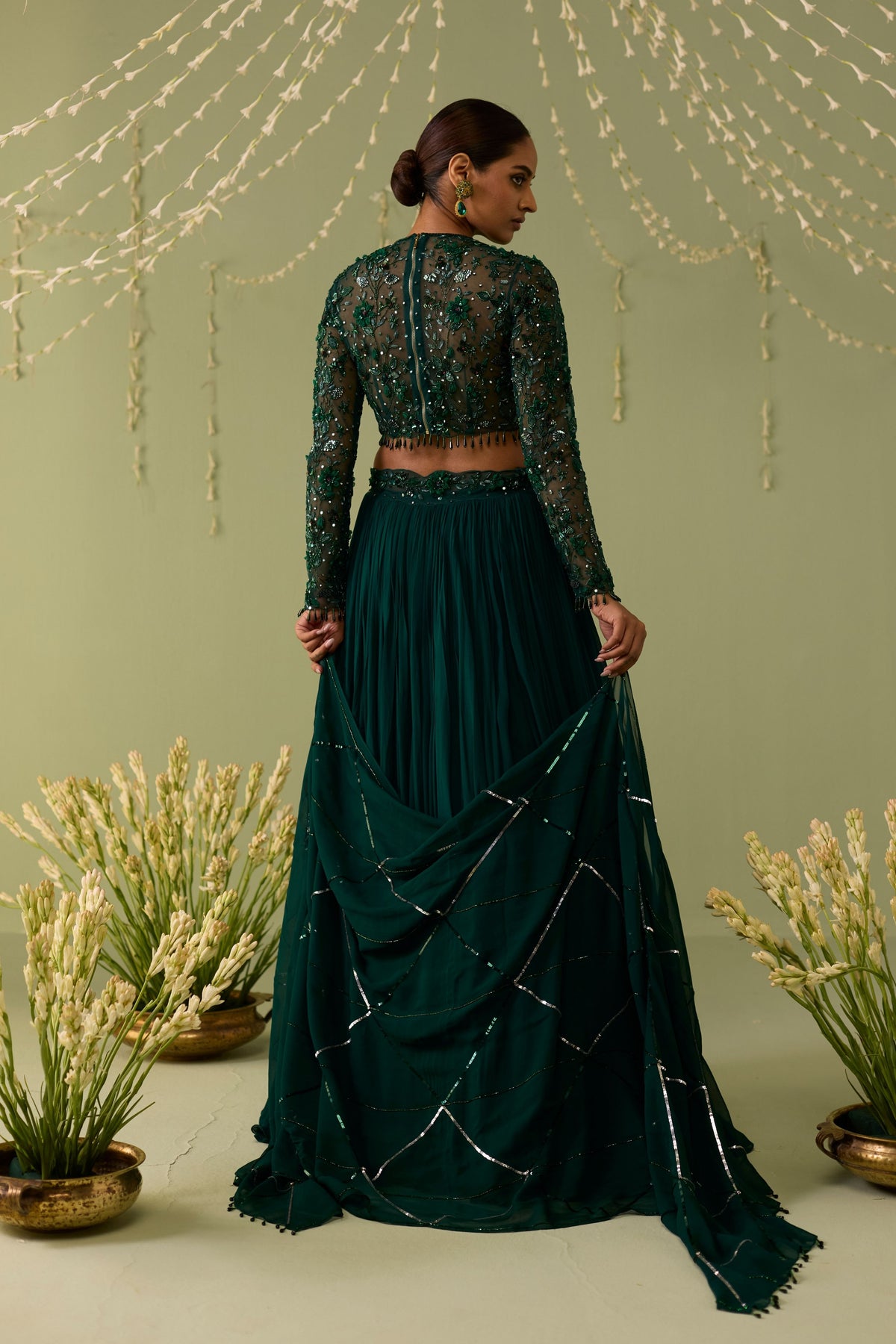Green Embroidered Lehenga Set