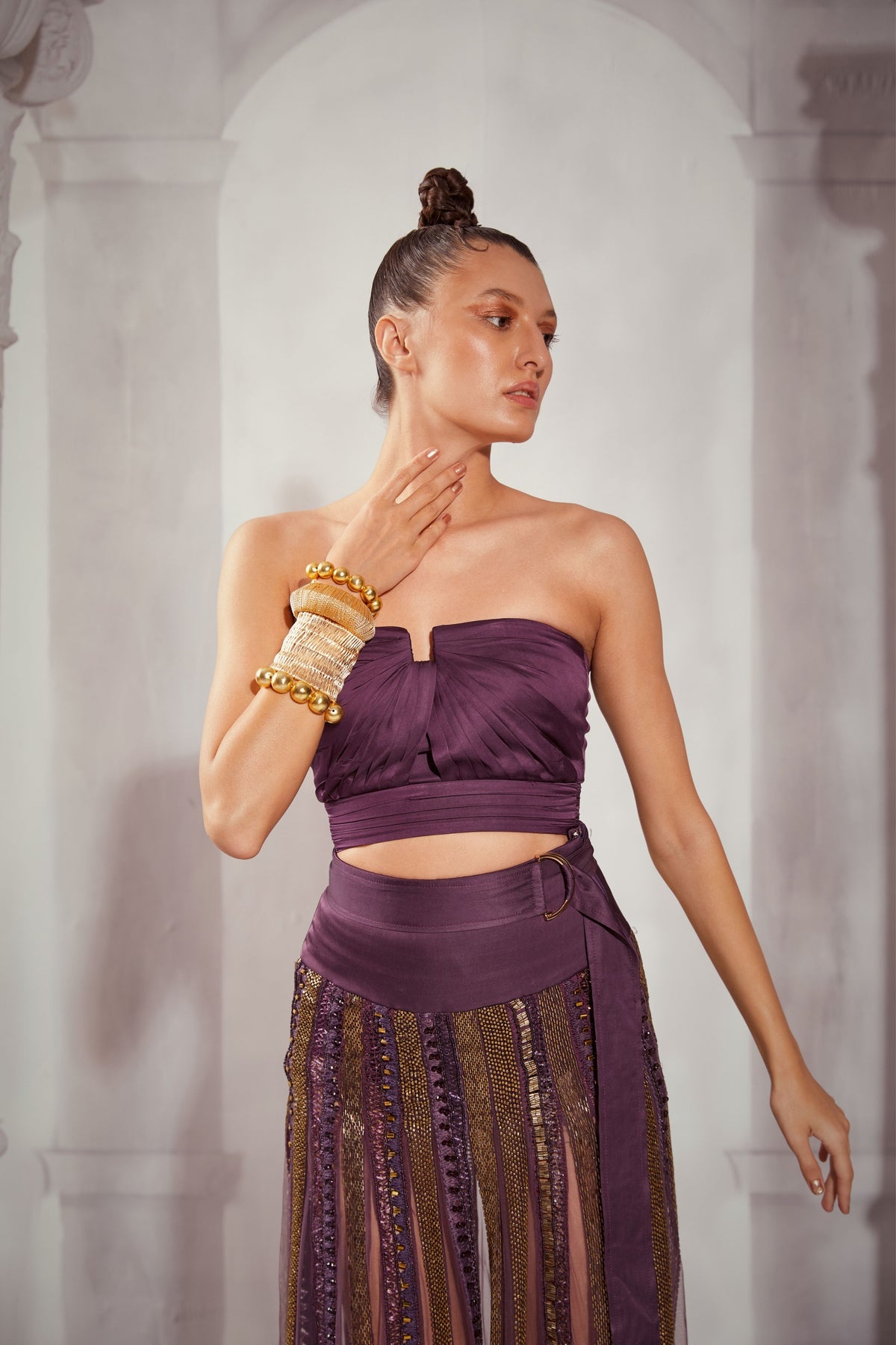 Aubergine Pleated Crop Top