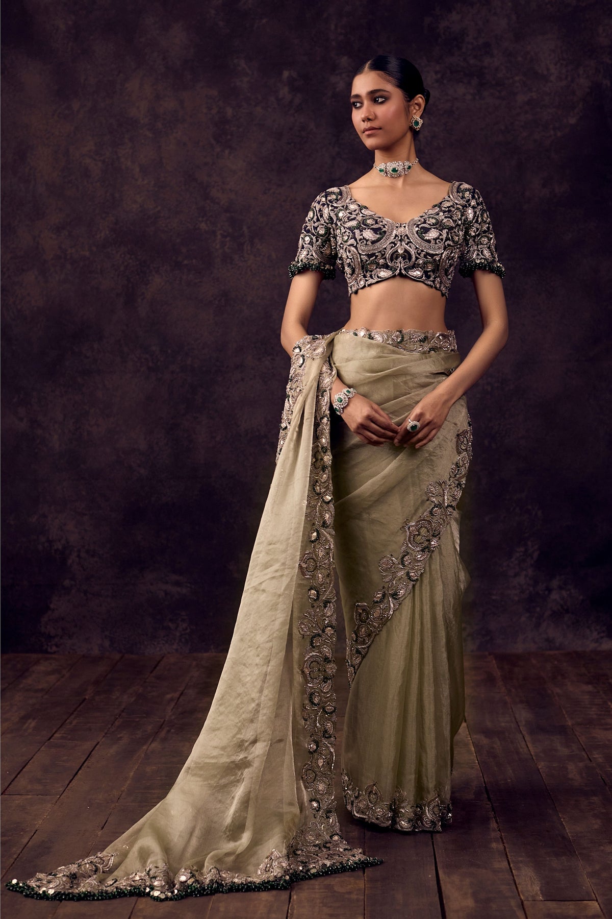 As Gota Emerald Saree