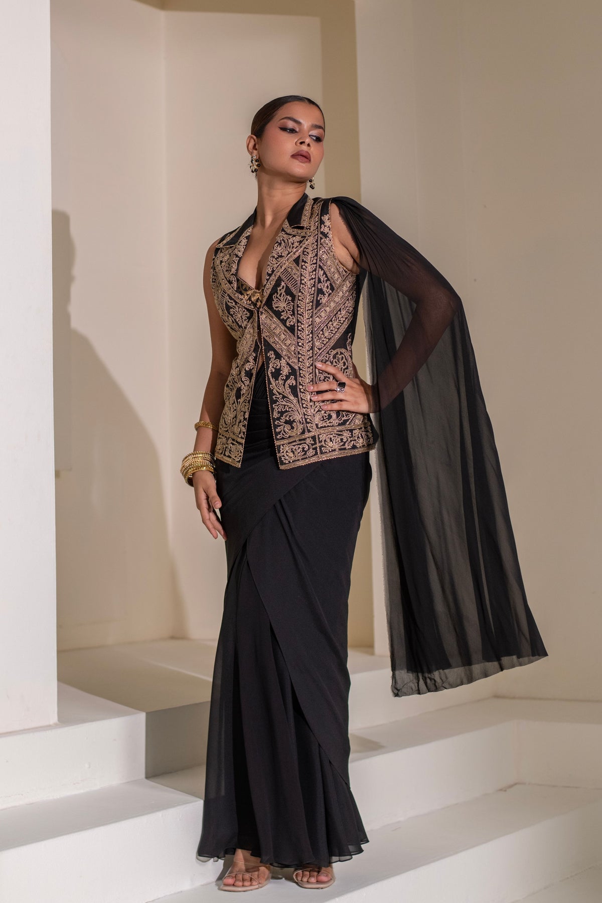 Black Jacket Saree