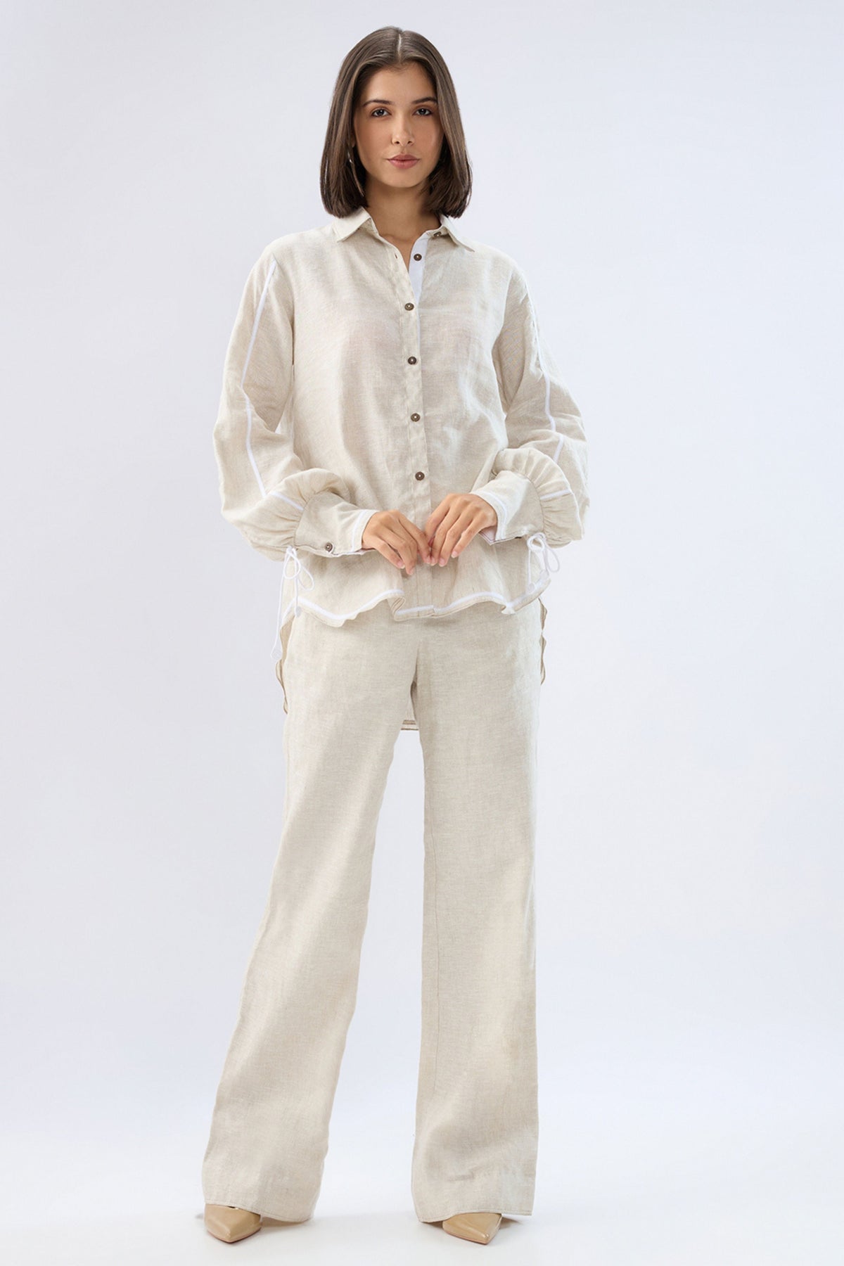 Beige Shirt Style Co-ord Set
