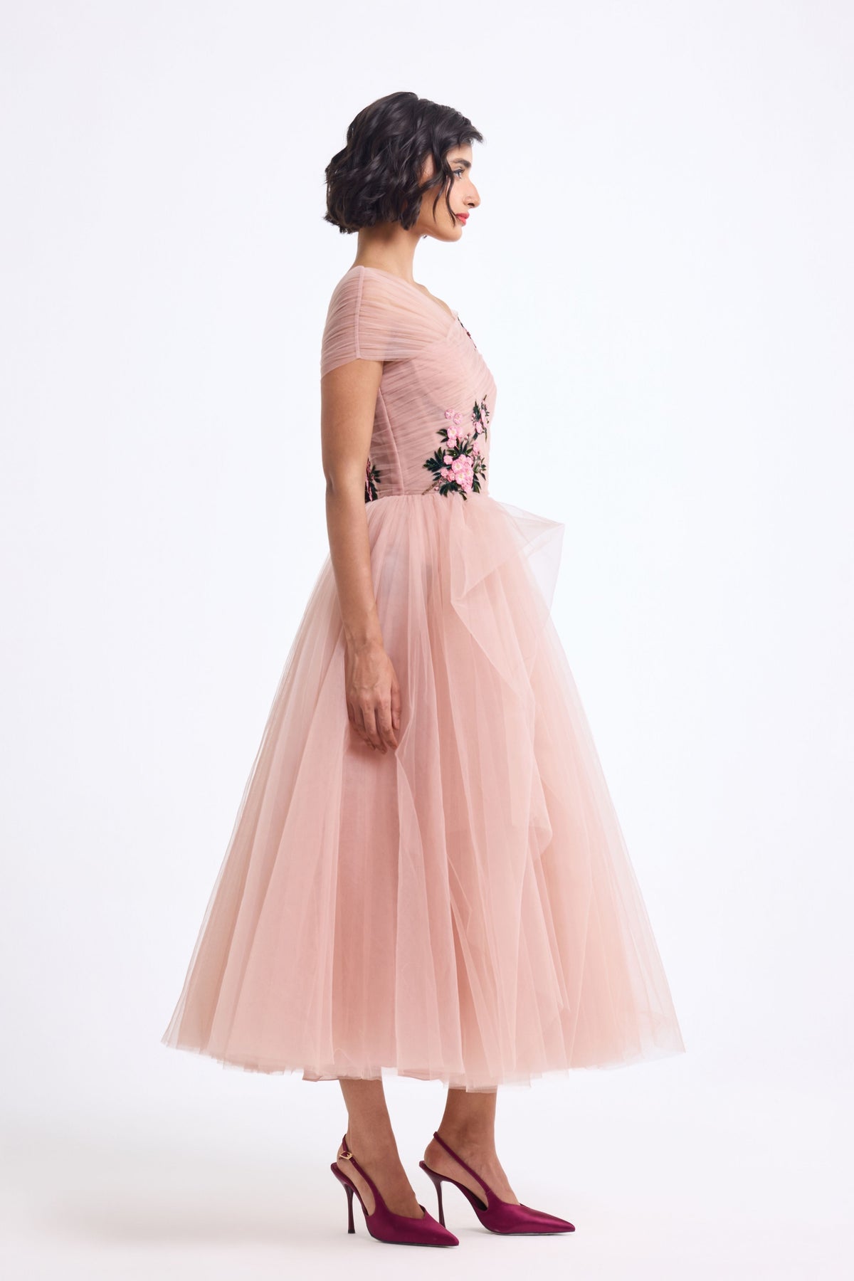 Off Shoulder Draped Midi Dress