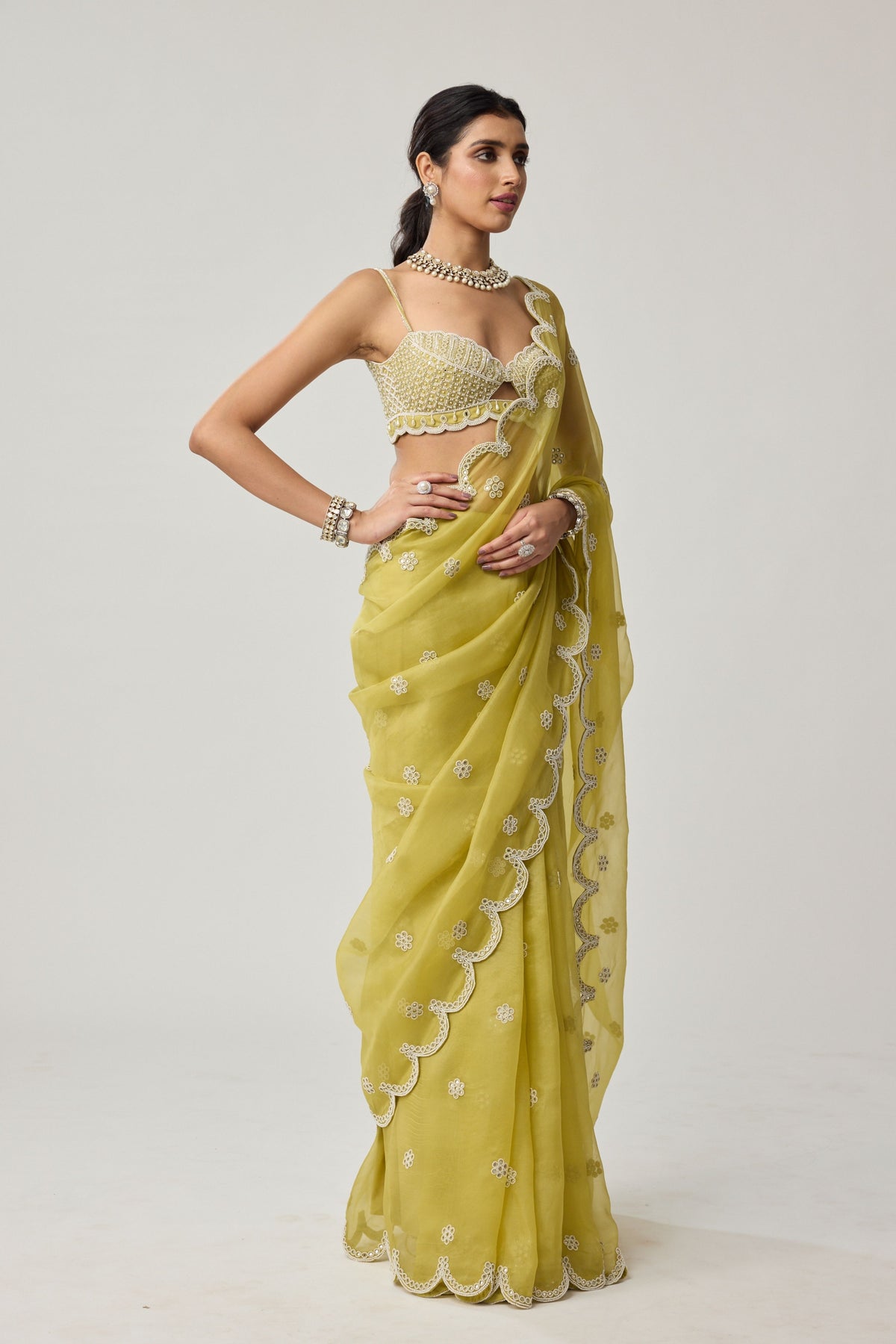 Fern Green Organza Saree Set