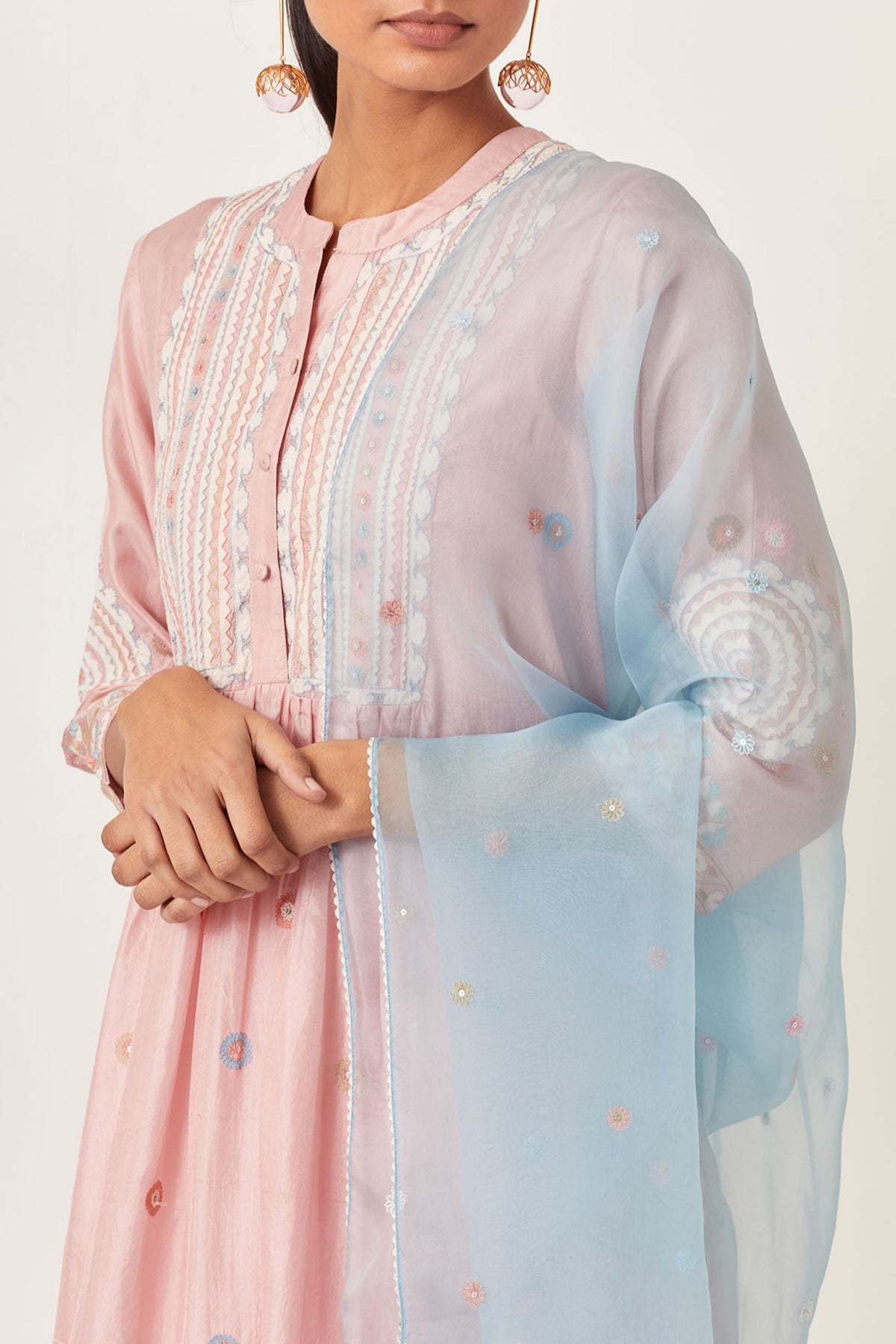 Pink Silk Gathered Kurta Set