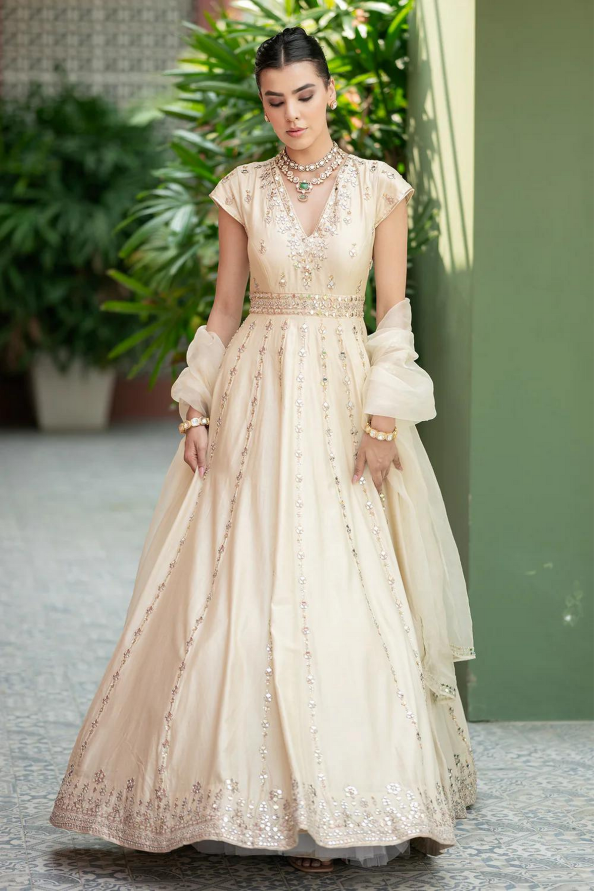 Off-White Mirror Anarkali Set