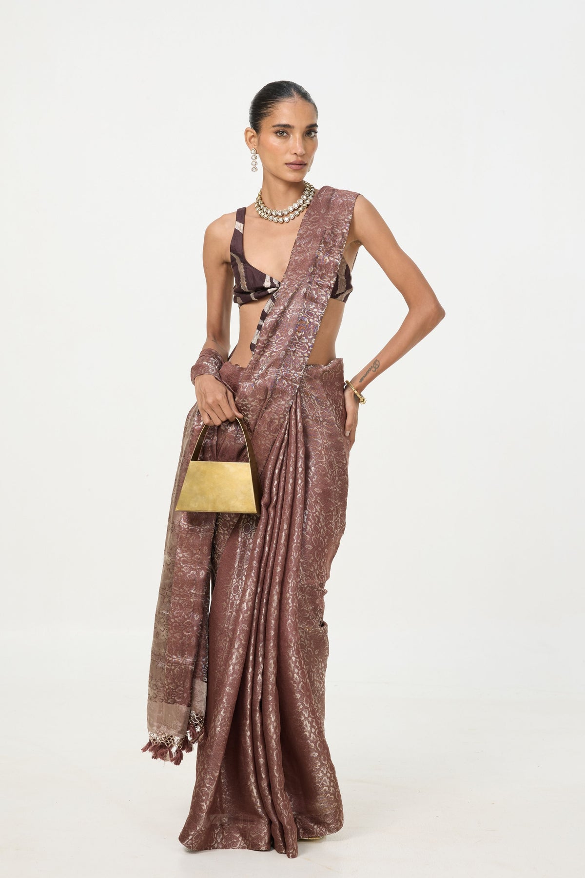 Dark Brown Tissue Saree