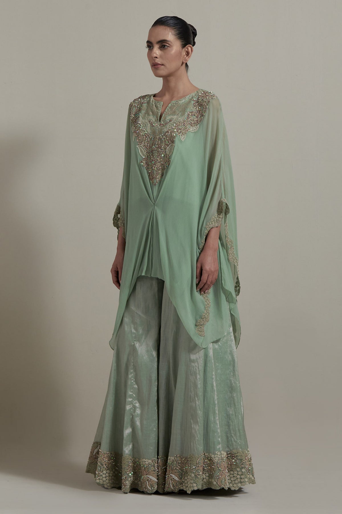 Green Embroidered Sharara Set