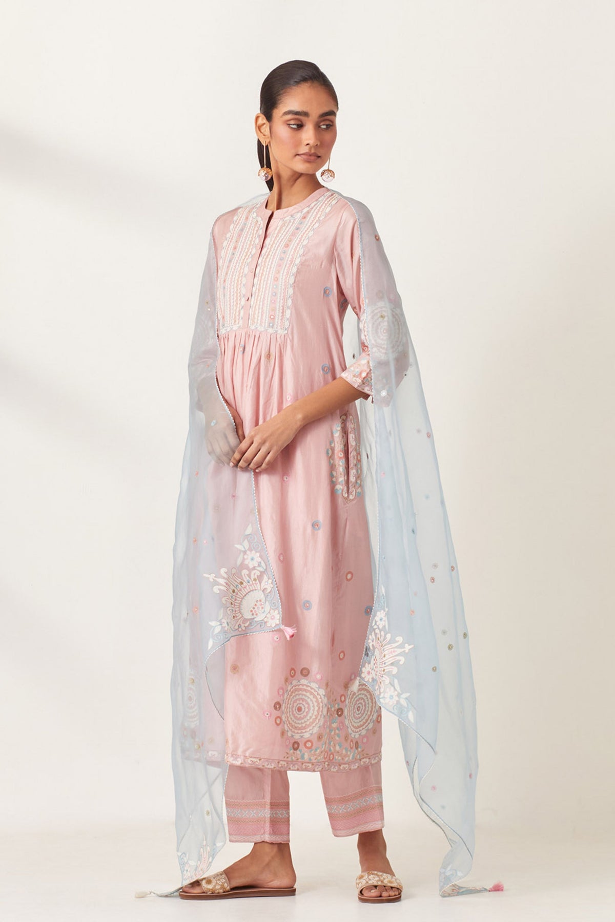 Pink Silk Gathered Kurta Set