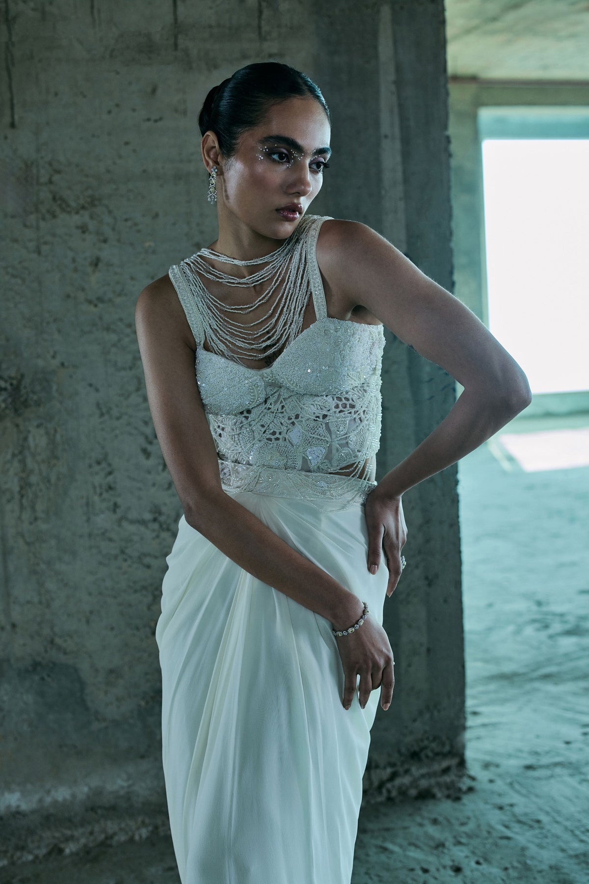 Ivory Pearl Corset With Skirt