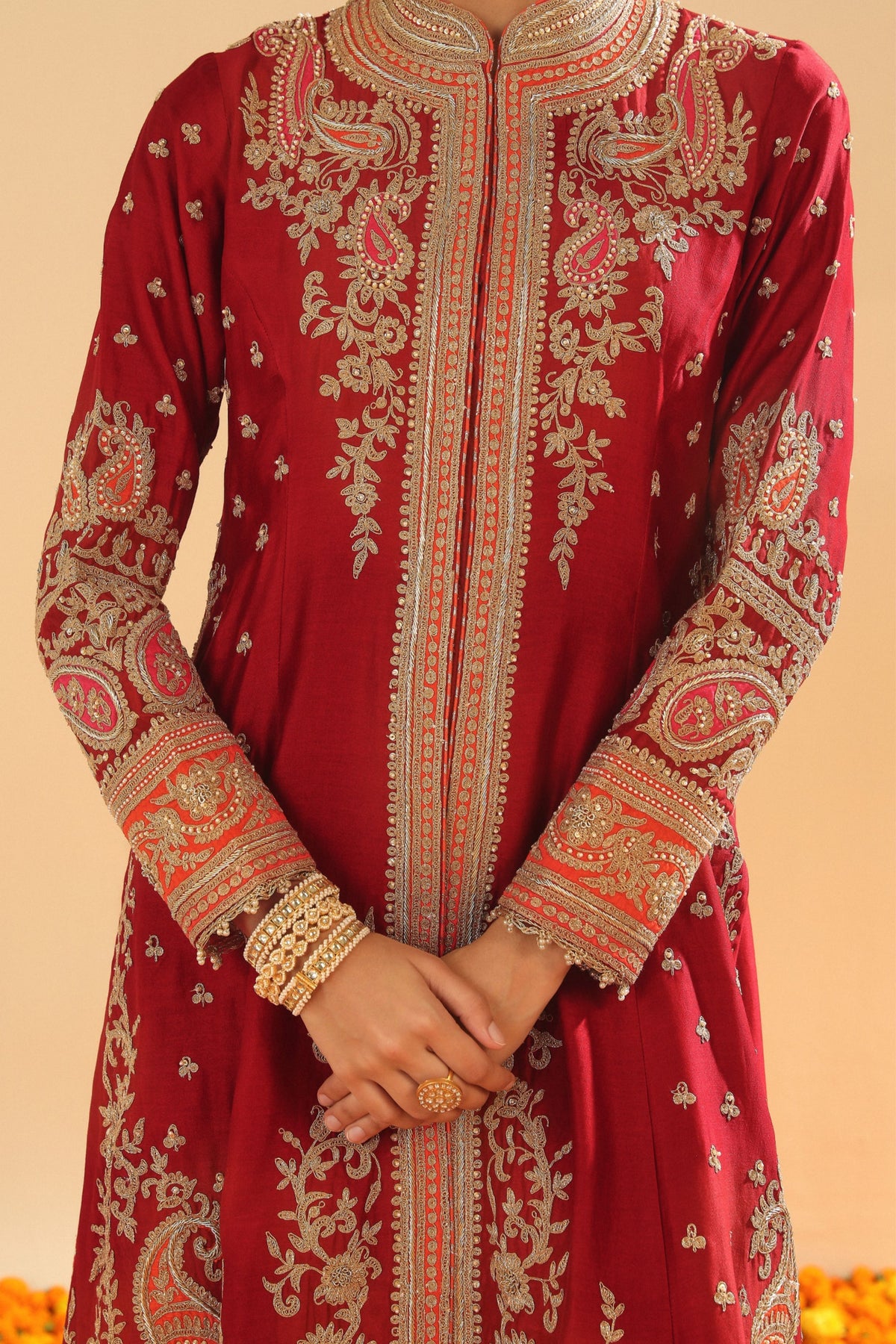 Deep Red A-line Jacket Set