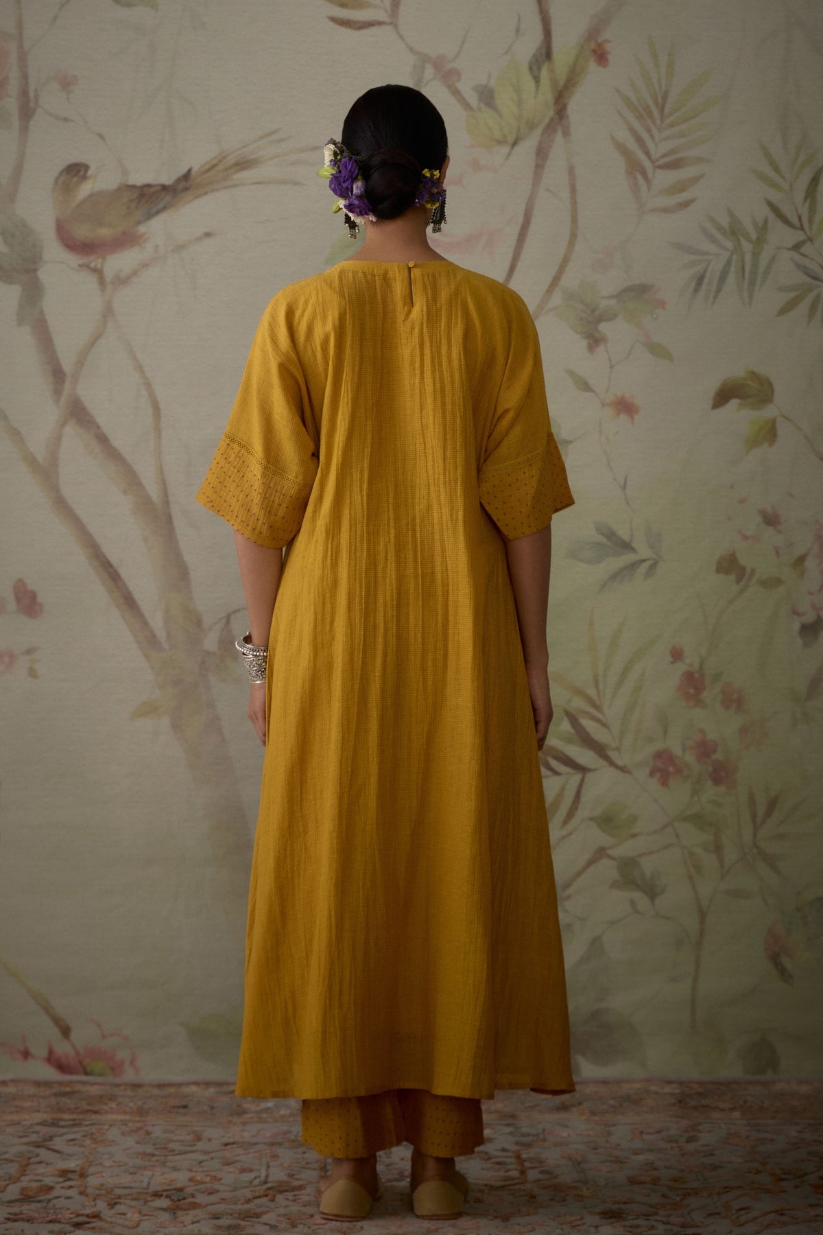 Yellow Handwoven Kurta with pants
