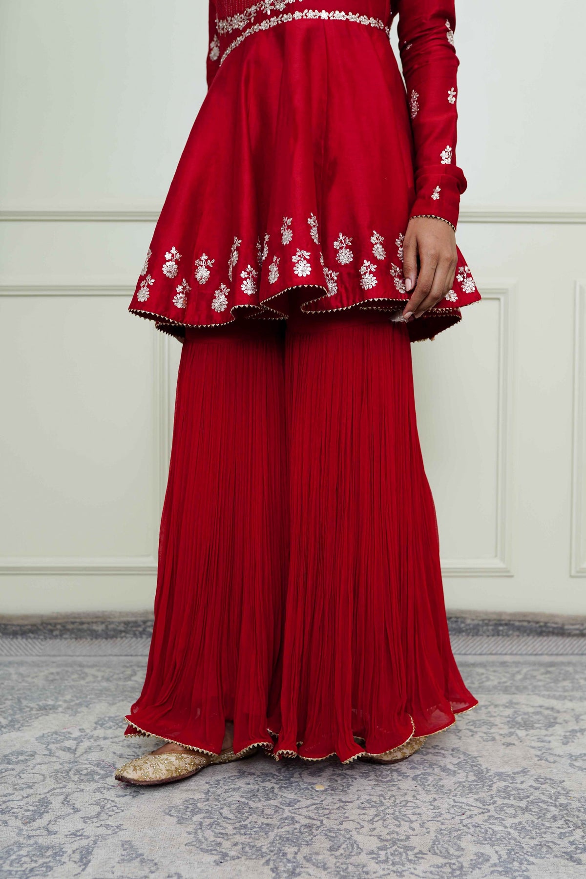 Scarlet red kurta with gharara set