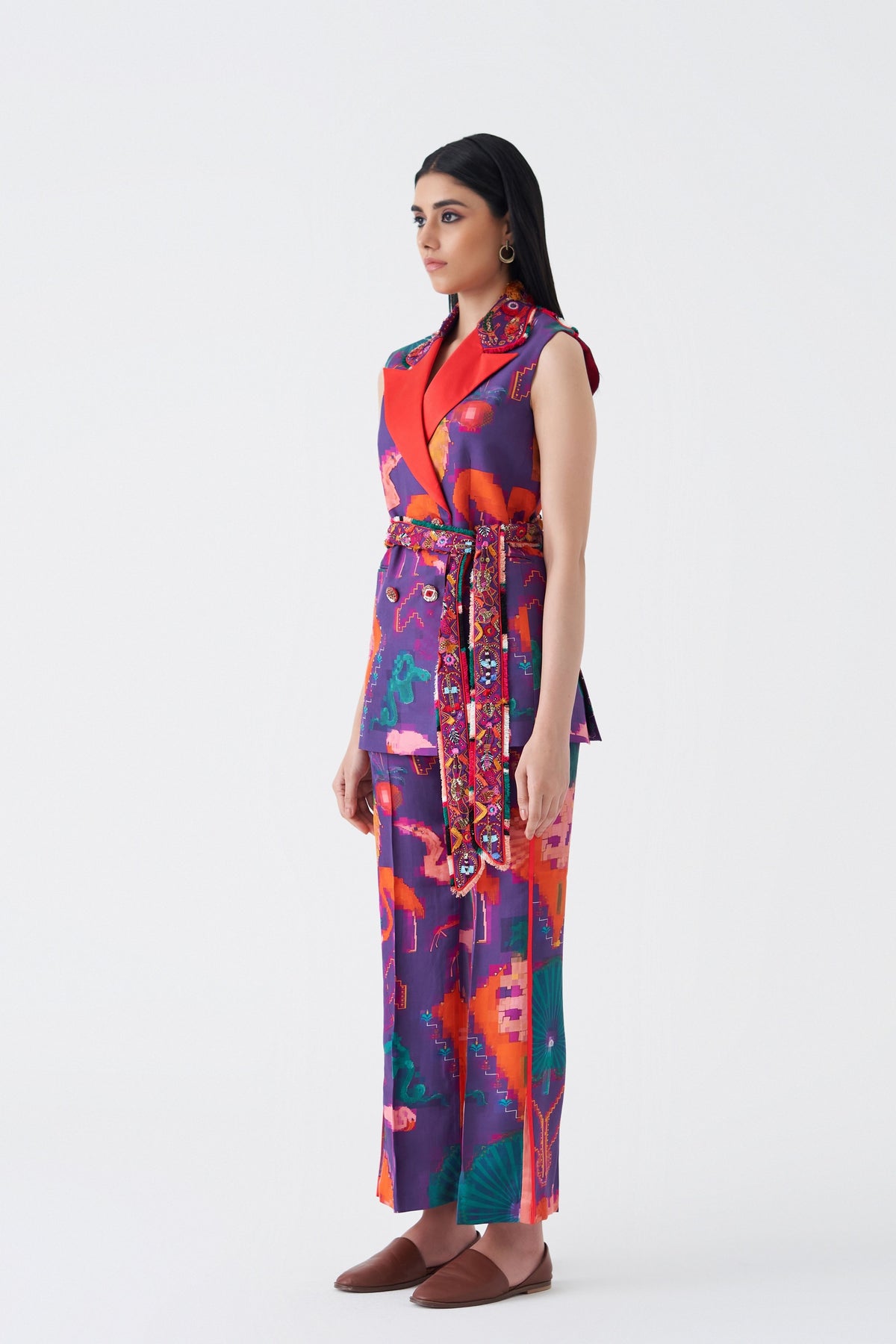 Print and Embroidered Oaxaca Morado Pantsuit