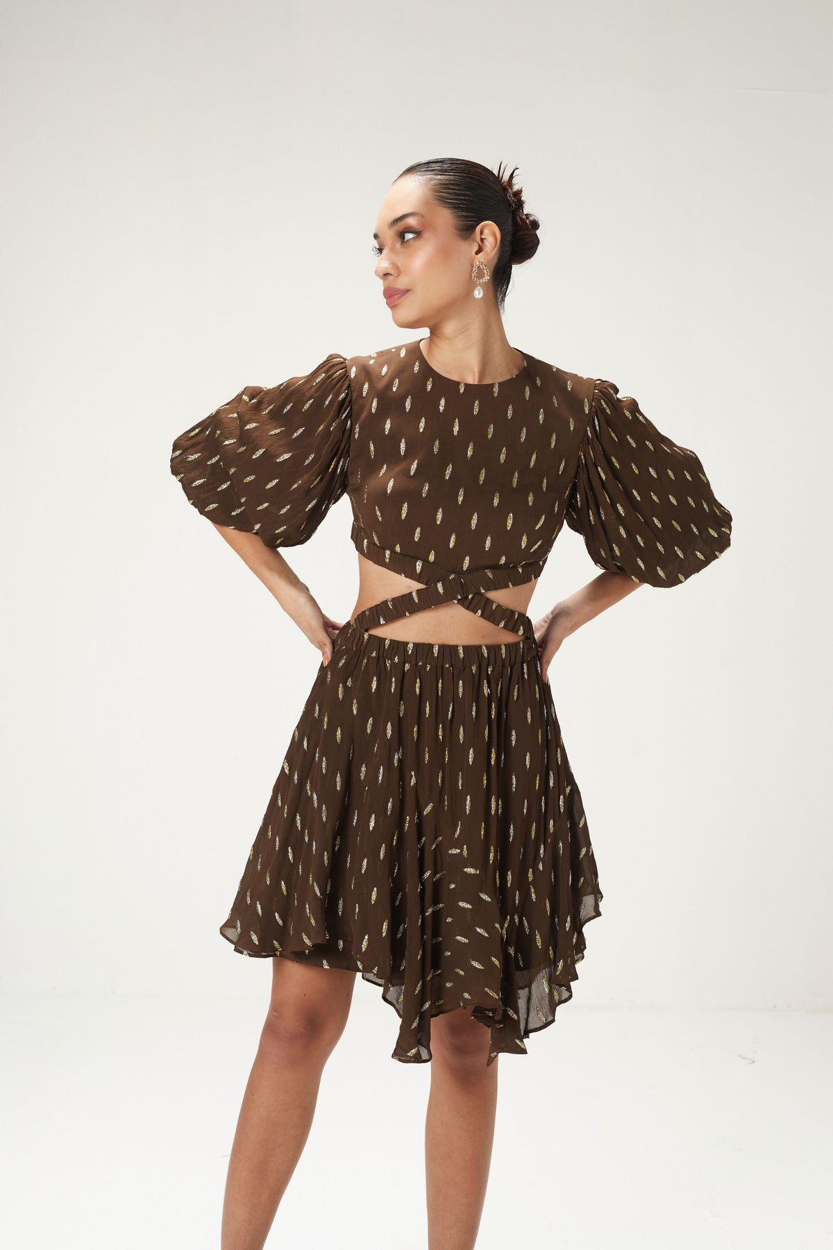 Coffee Cutout Short Dress