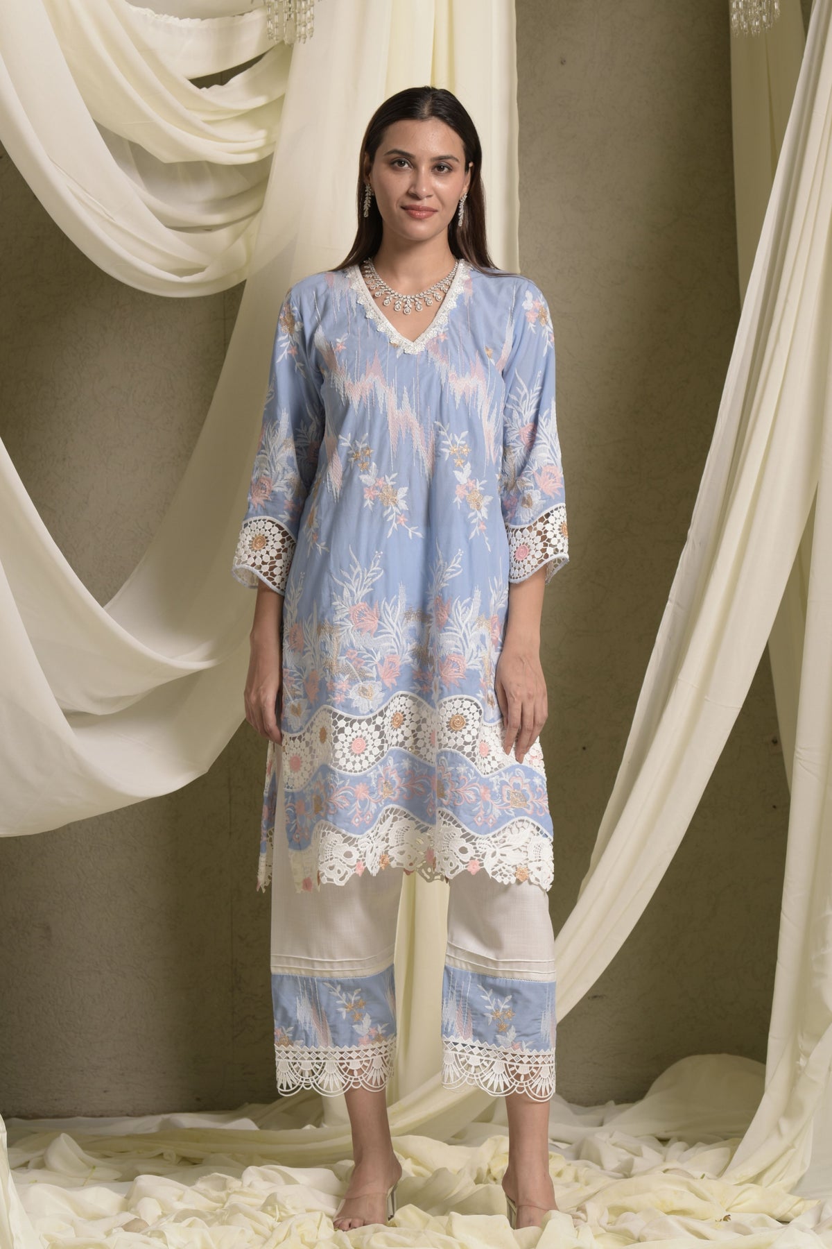 Myra Mesh Lace Daffodil Kurta Set