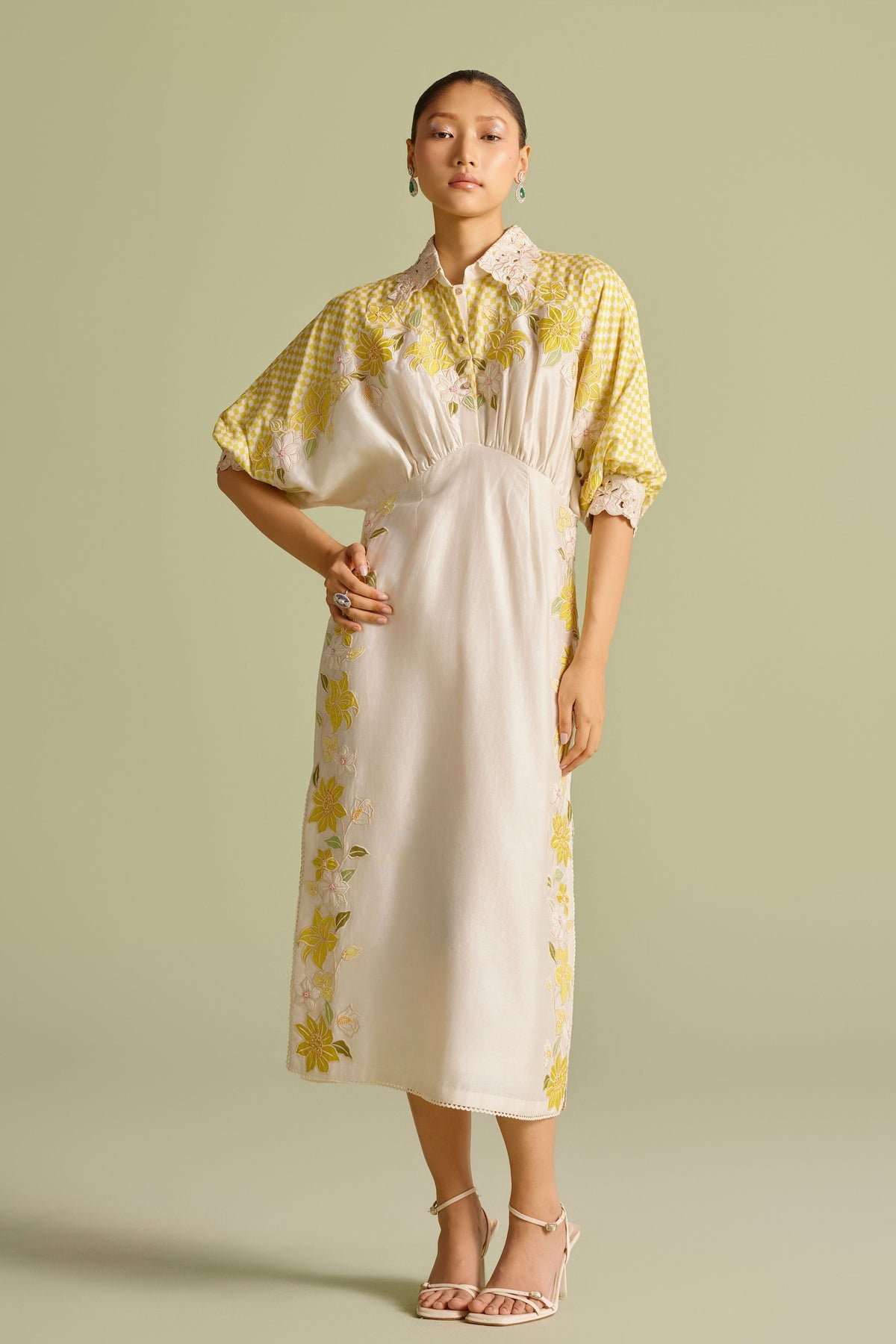 Ivory Checkered Kimono Dress