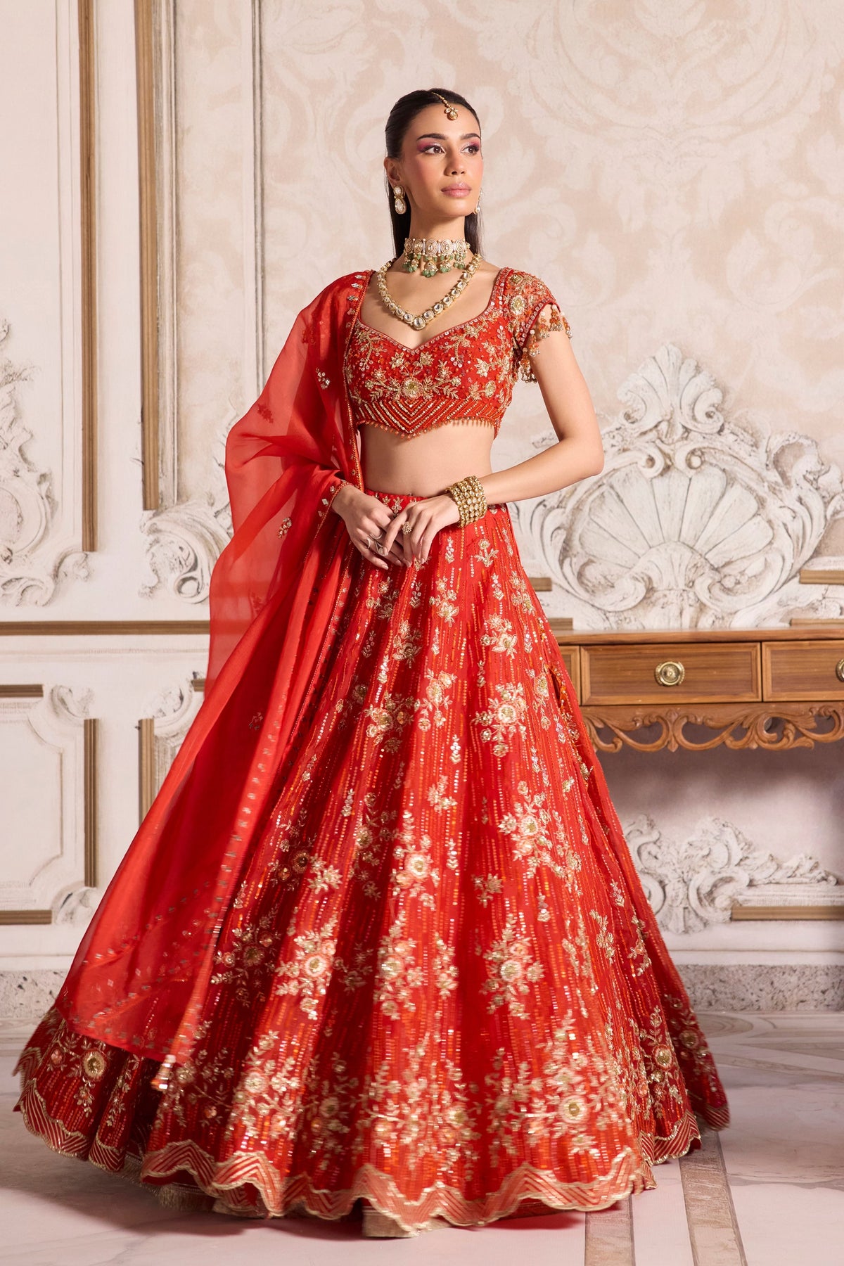 Rust Organza Lehenga Set