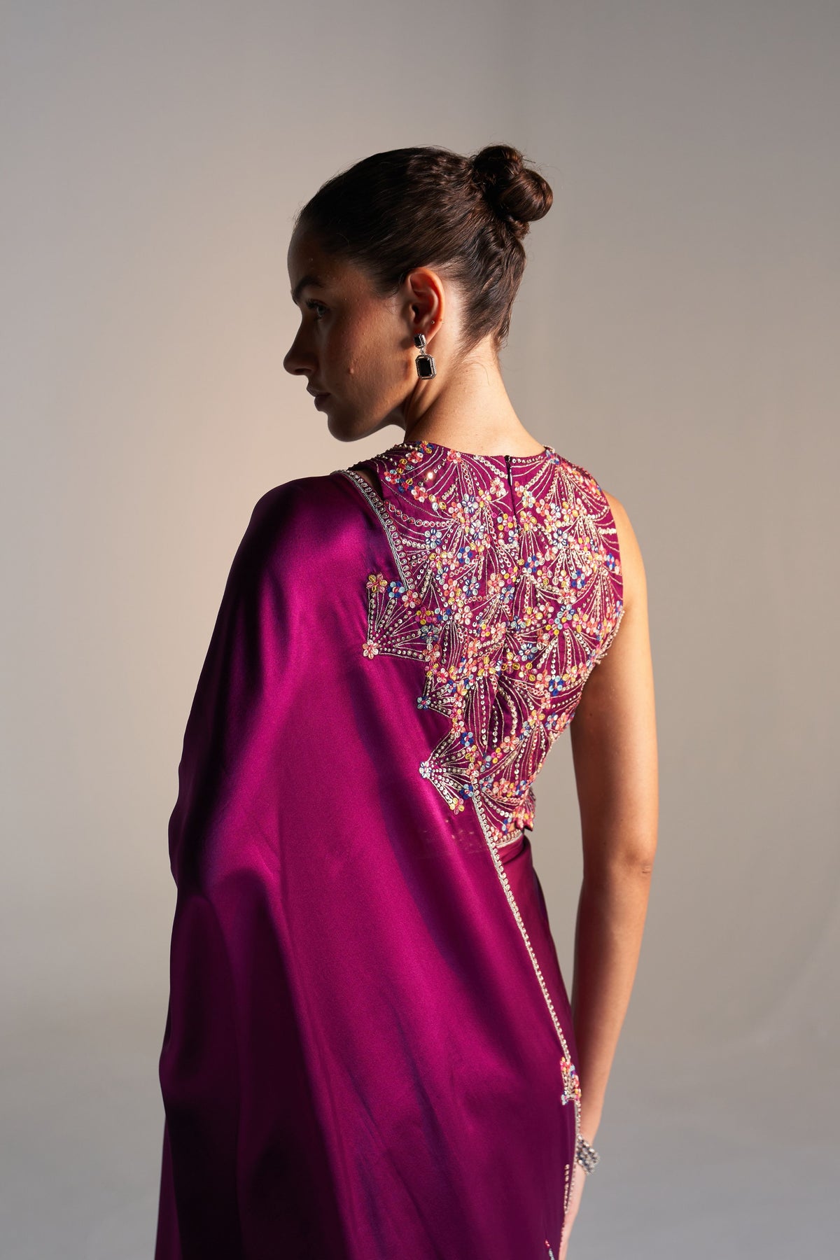 Aubergine Mulberry Saree Set