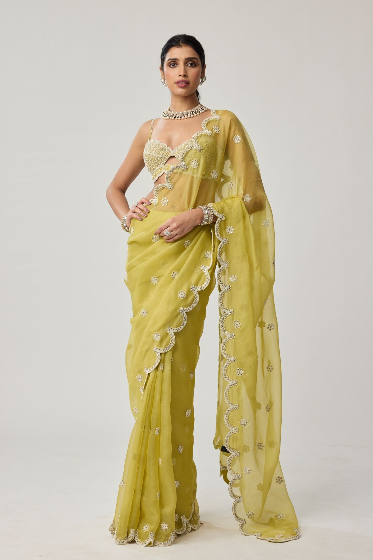Fern Green Organza Saree Set