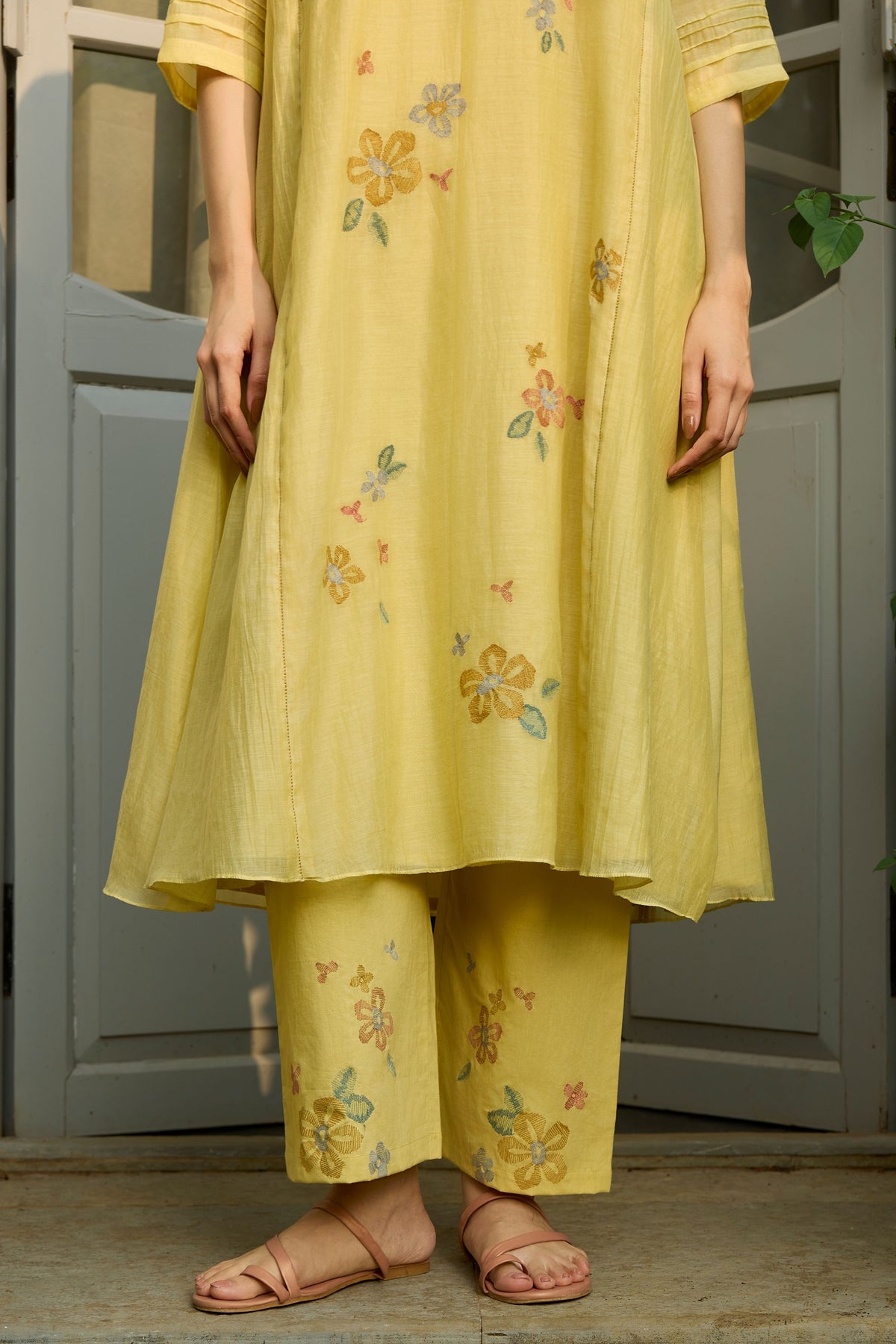 Lemon Embroidered Bloom Kurta Set